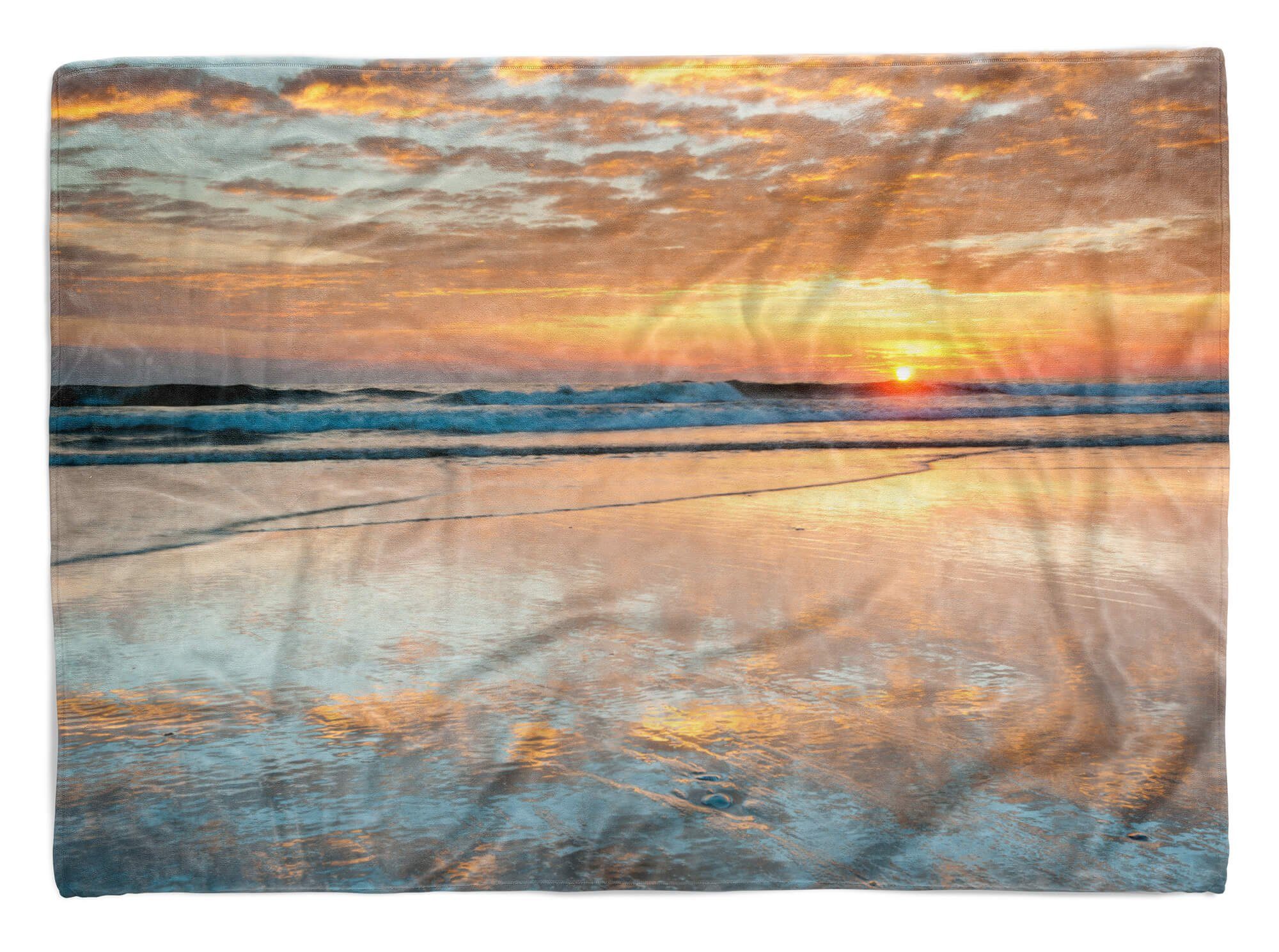 Wellen (1-St), Sinus Handtücher Kuscheldecke Handtuch Handtuch Fotomotiv Sonn, mit Strand Art Baumwolle-Polyester-Mix Strandhandtuch Saunatuch