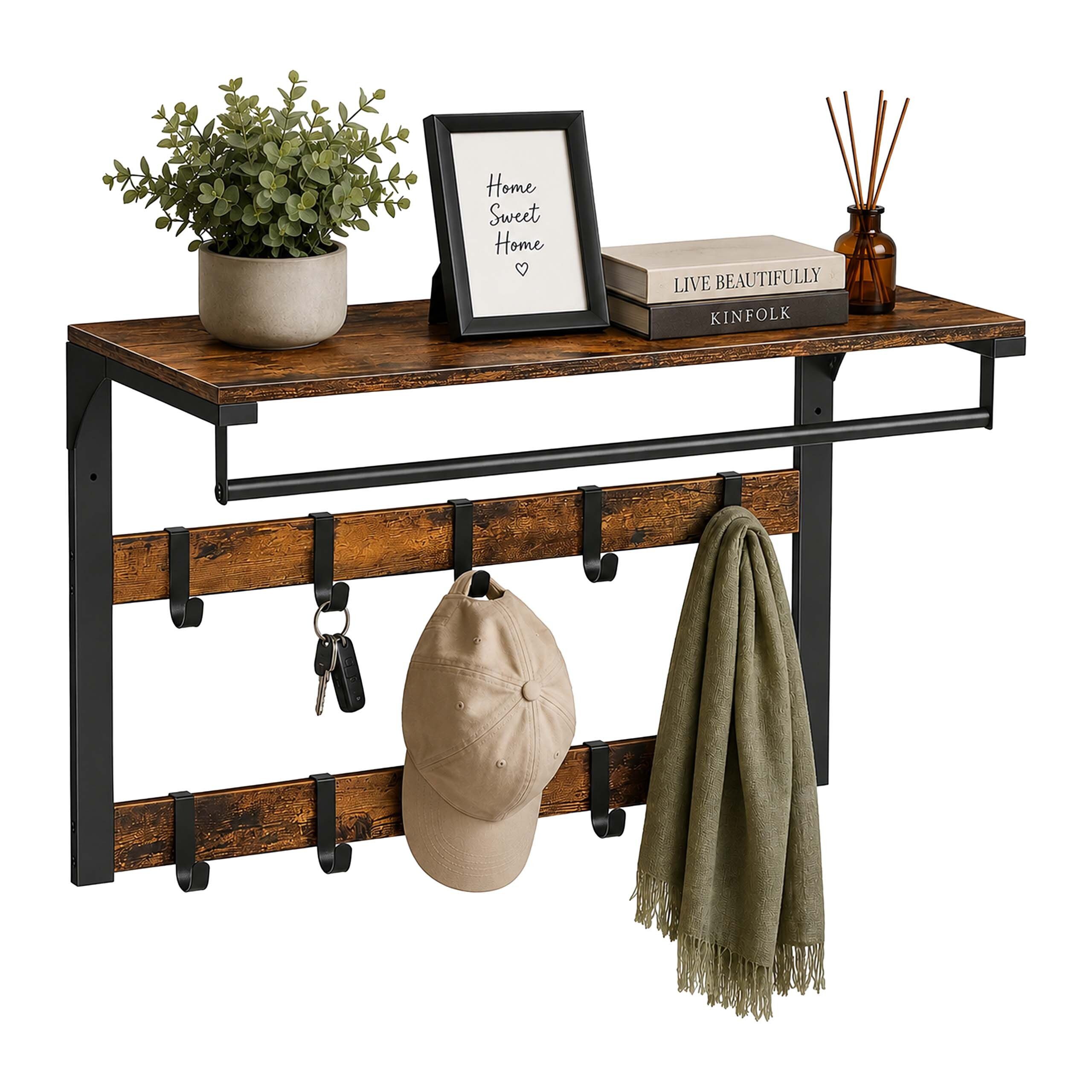 relaxdays Wandgarderobe 3 in 1 (1 St), Vintagebraun-Schwarz, 65 cm