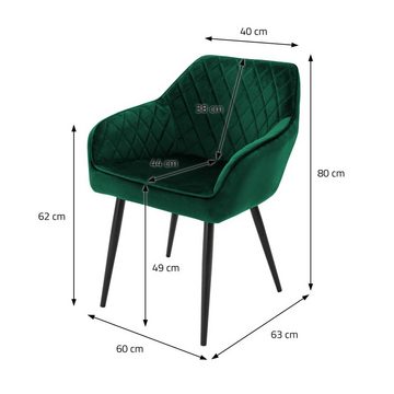 ML-DESIGN Stuhl Esszimmerstühle Set mit Armlehne & Rückenlehne Polsterstuhl Stuhl (2 St), 2er Set Küchenstühle Dunkelgrün 60x63x80cm aus Samt