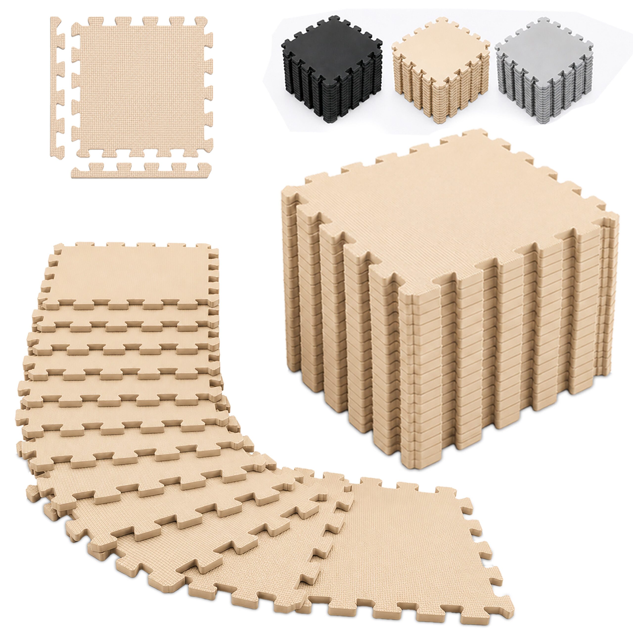relaxdays Bodenschutzmatte Fitness Set 30x30 cm, 18-St., Beige, 18er Pack