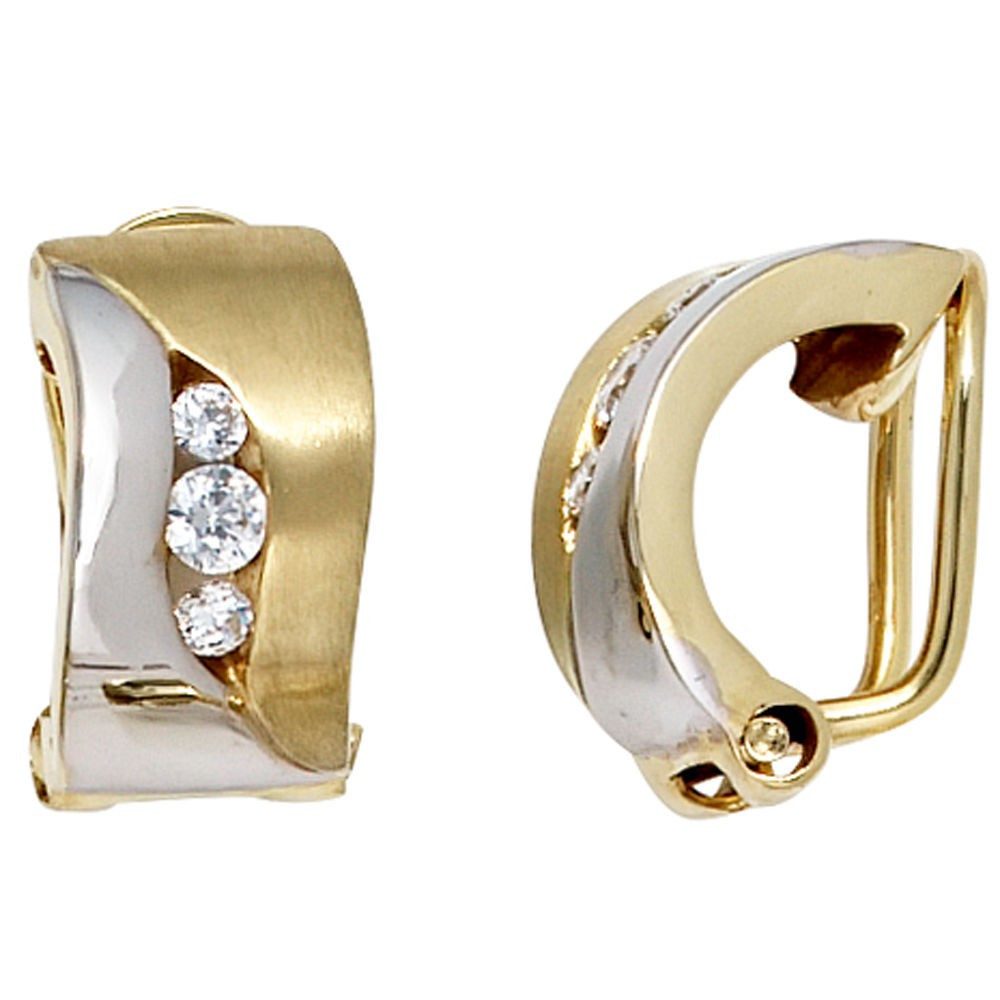 Schmuck Krone Paar Ohrclips Ohrclips mit Zirkonia, 333 Gold teilmattiert, Gold 333