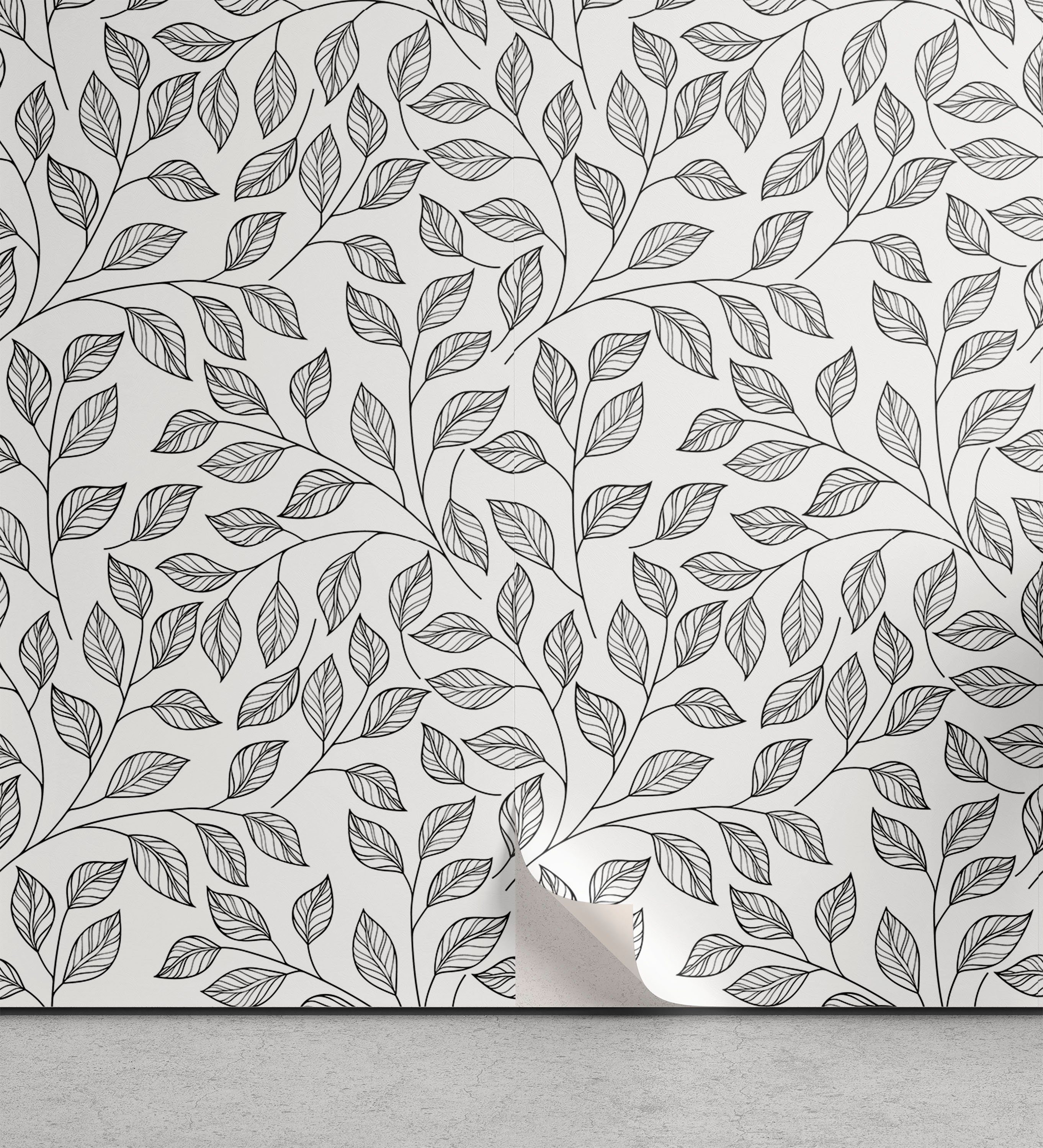 Abakuhaus Vinyltapete selbstklebendes Wohnzimmer Küchenakzent, Blätter Monochrome Floral Rustic
