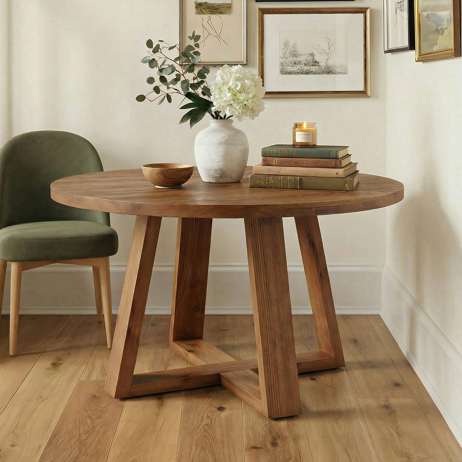 Tribesigns Esstisch 120cm Runder Massivholz-Esstisch, Küchentisch im Landhausstil für 4-6 – Bild 4 von 5