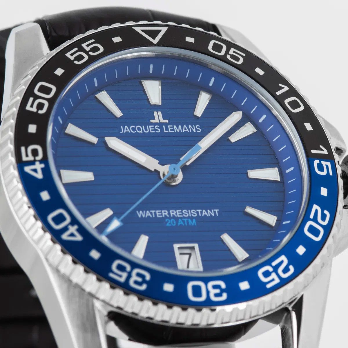 Jacques Lemans Taucheruhr 1-2205B, Herrenuhr Quarz Liverpool Diver Schwarz/Blau