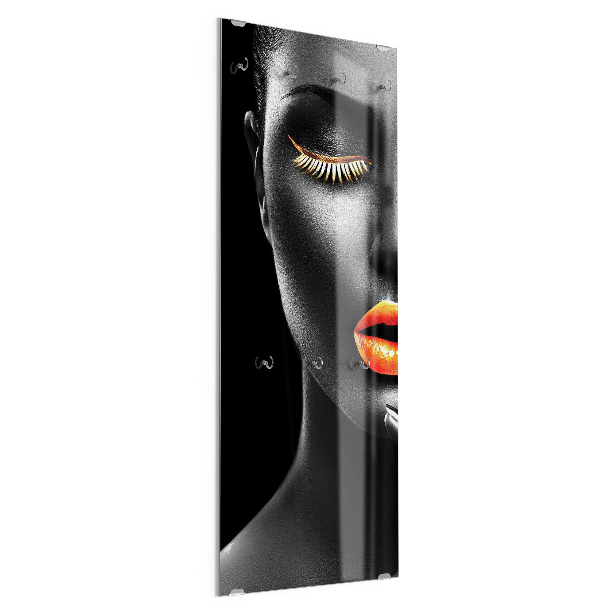 DEQORI Kleiderhaken 'Frau mit Gold Make-Up ', Glas Garderobe hängend Flur Jackenhalter modern Wandgarderobe Haken