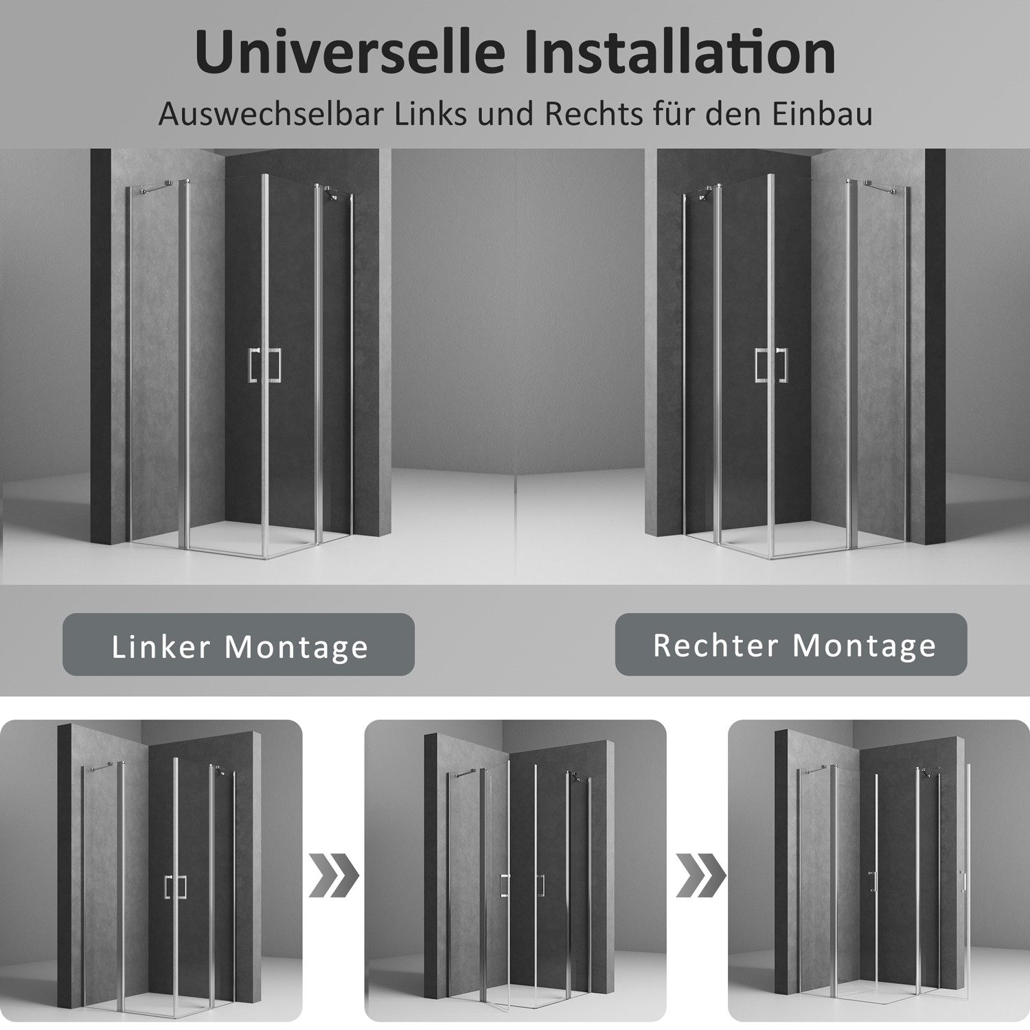 Boromal Eckdusche Duschkabine Duschabtrennung Eckeinstieg Falttür Scharniertür Nano ESG, BxT: 75x90 cm, mit Zinklegierung-Haltestangen,Aluminiumsprofil, Dusche, Magnetverschluss, links und recht montierbar