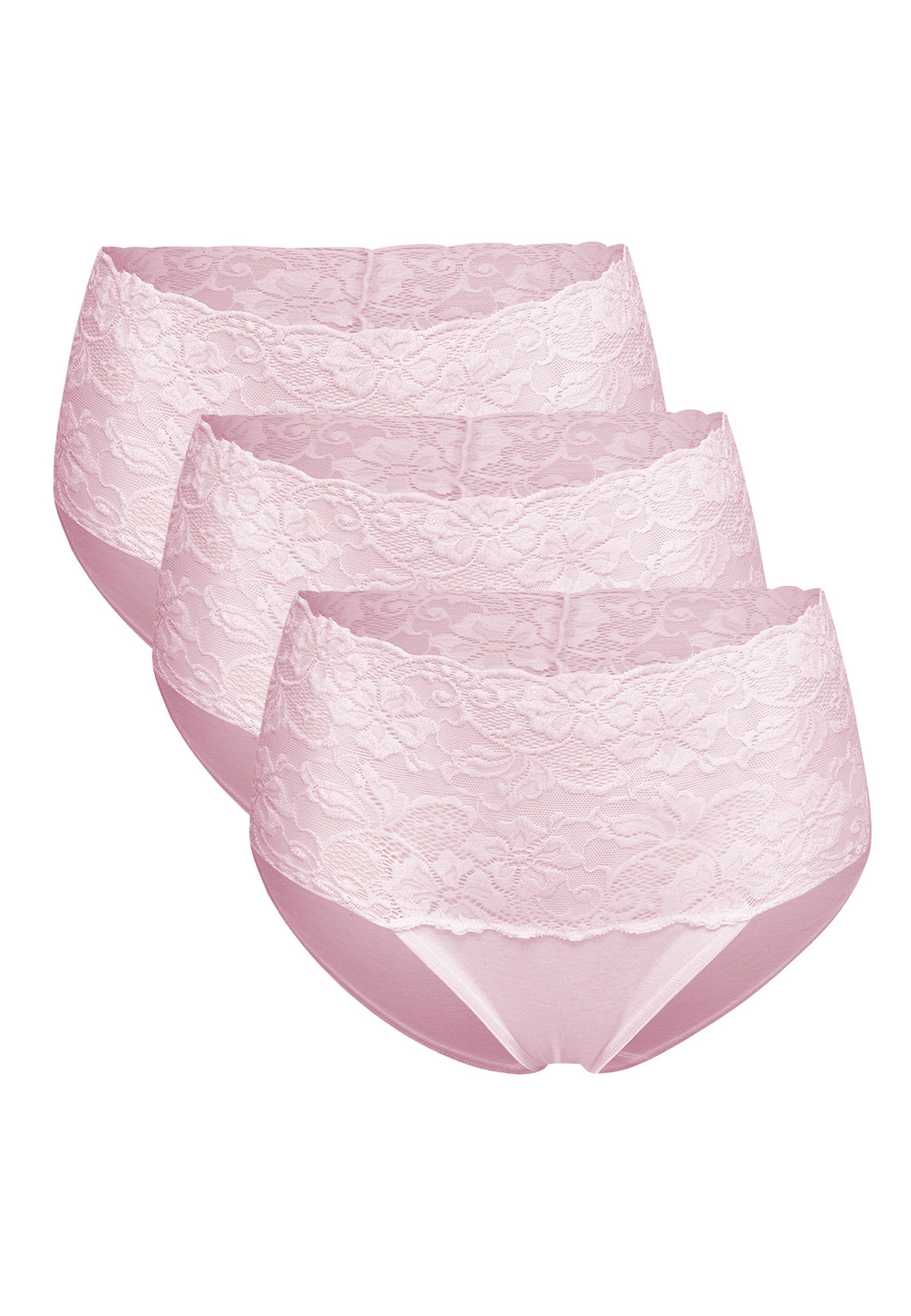(Spar-Set, Cotton Nina Spitzen-Design Rose Fine - Atmungsaktiv - Im Taillen Slip Taillenslip Von - 3er C. Bright 3-St) Pack Baumwolle