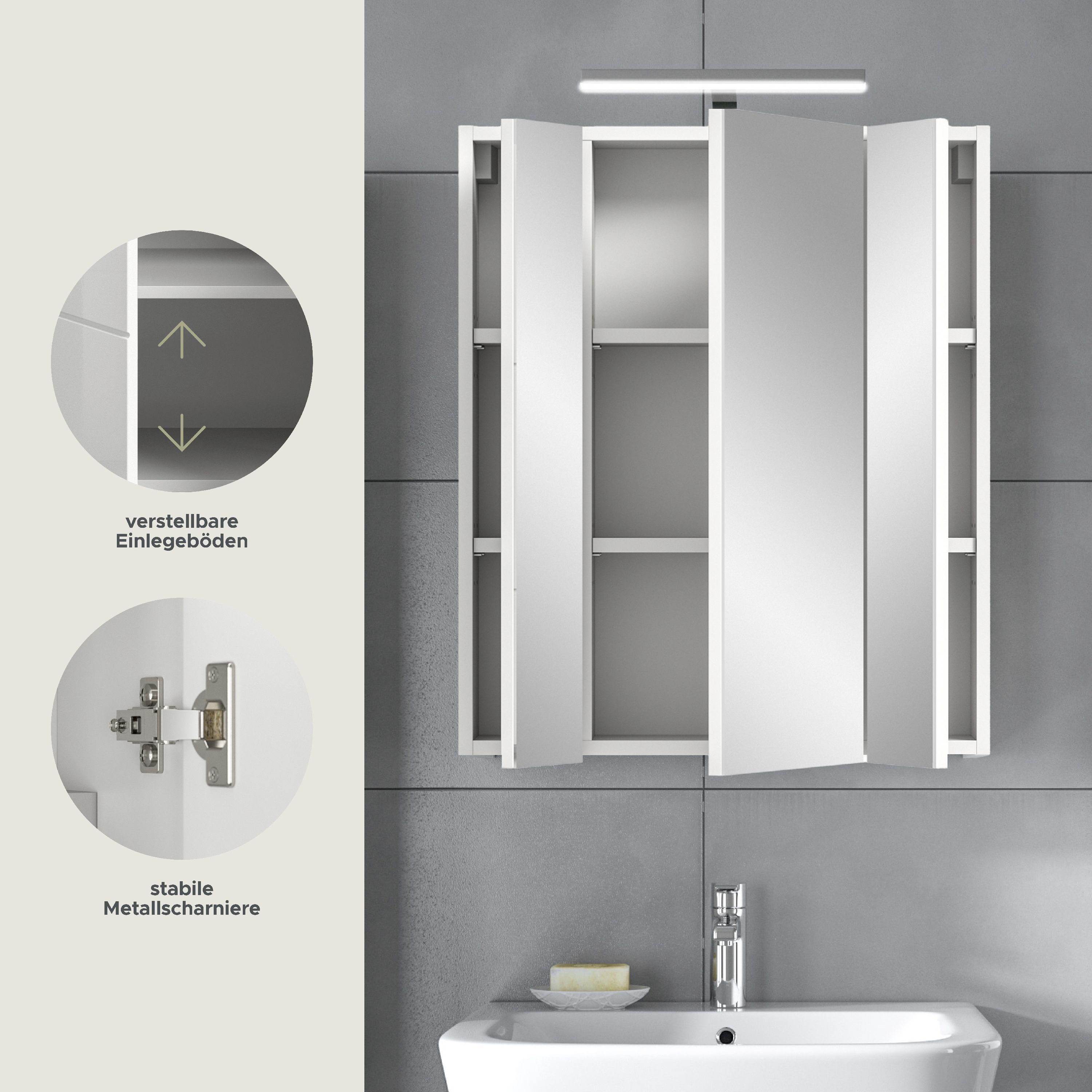 xonox.home Spiegelschrank Ice weiß Nachbildung Melamin beschichtet modern 60x55x46 cm