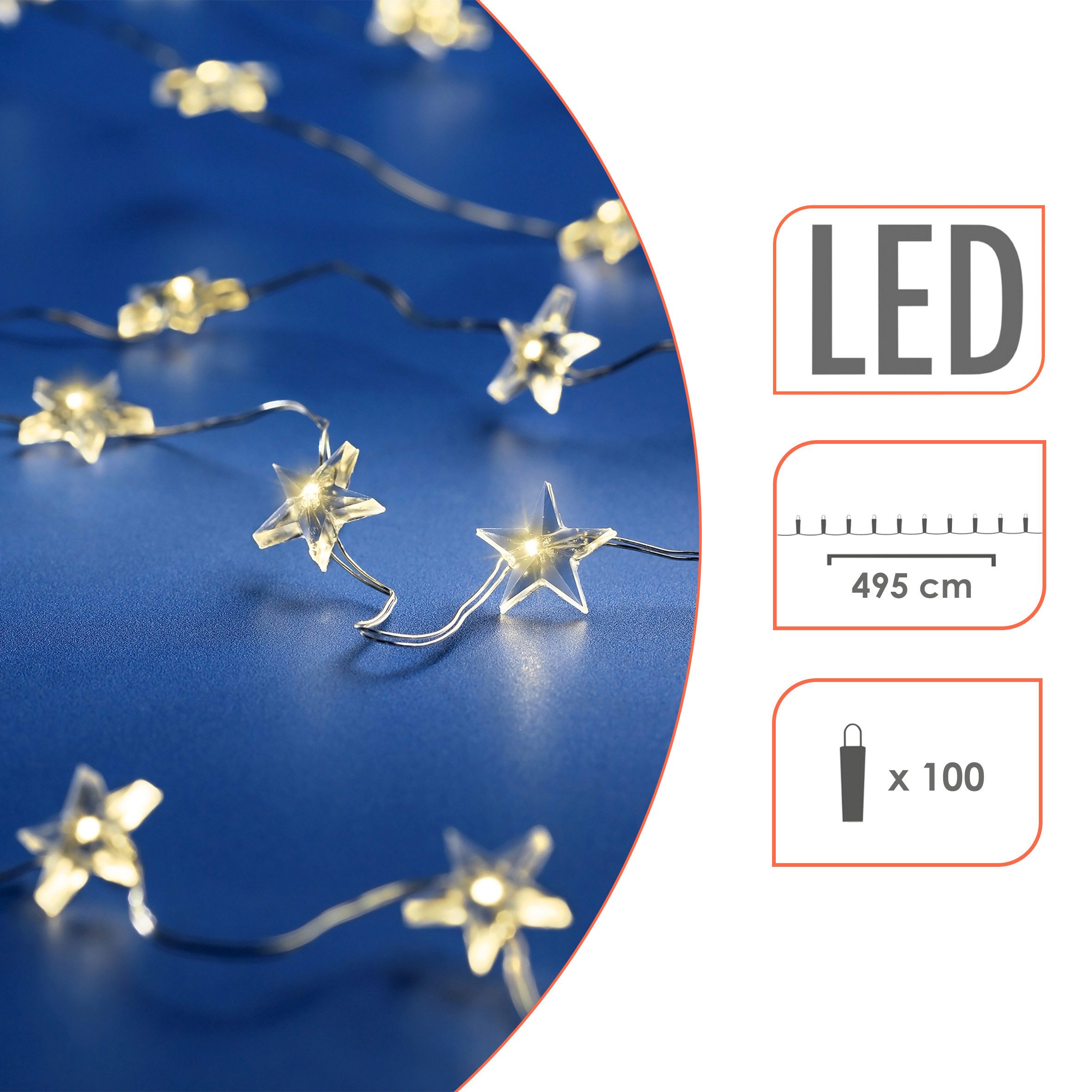 Spetebo LED-Lichterkette Draht Sternen Lichterkette warm weiß, 100-flammig, mit Timer Funktion