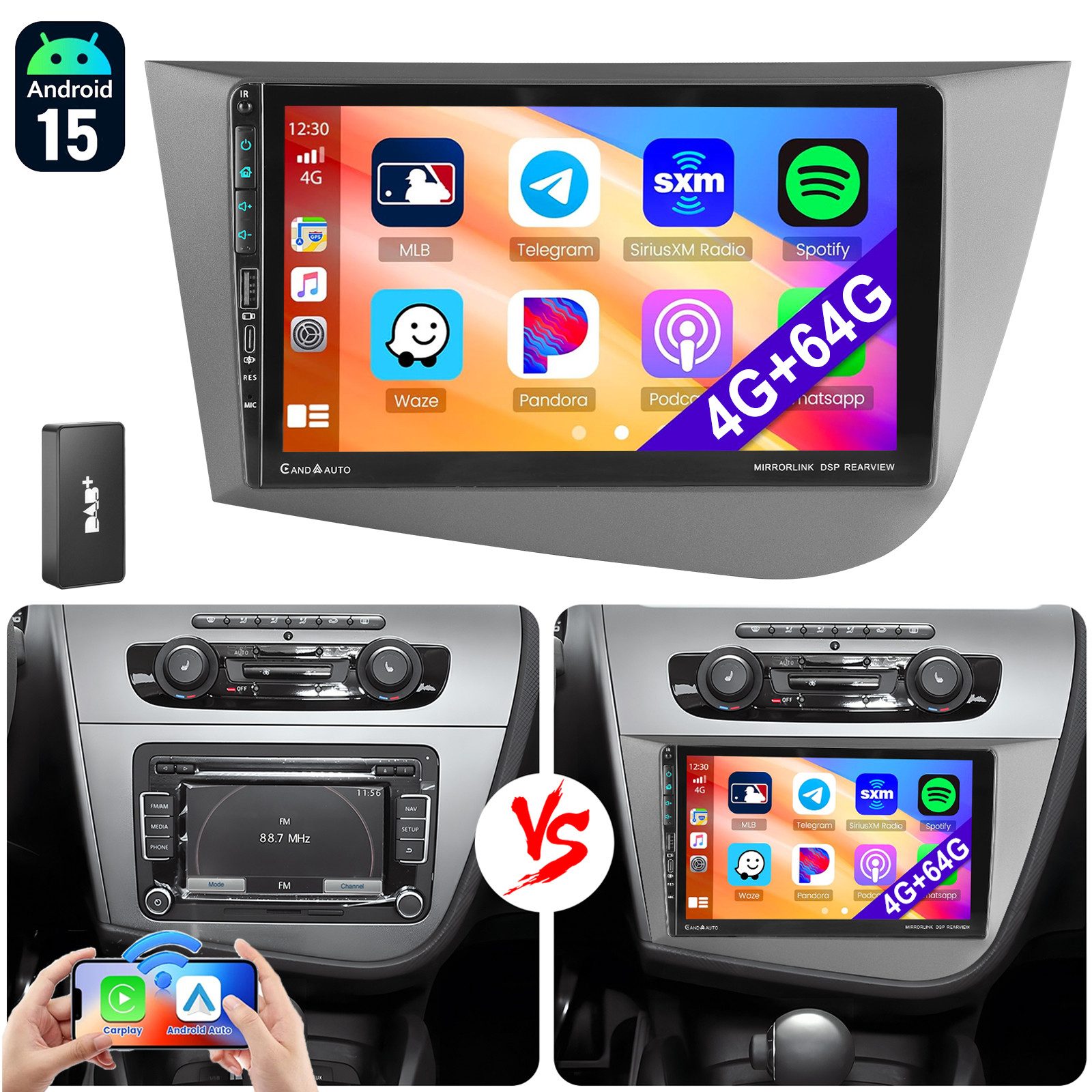 Für Seat Leon 1P1 2005-2012 Android 15 Autoradio Carplay GPS NMit USB Autoradio