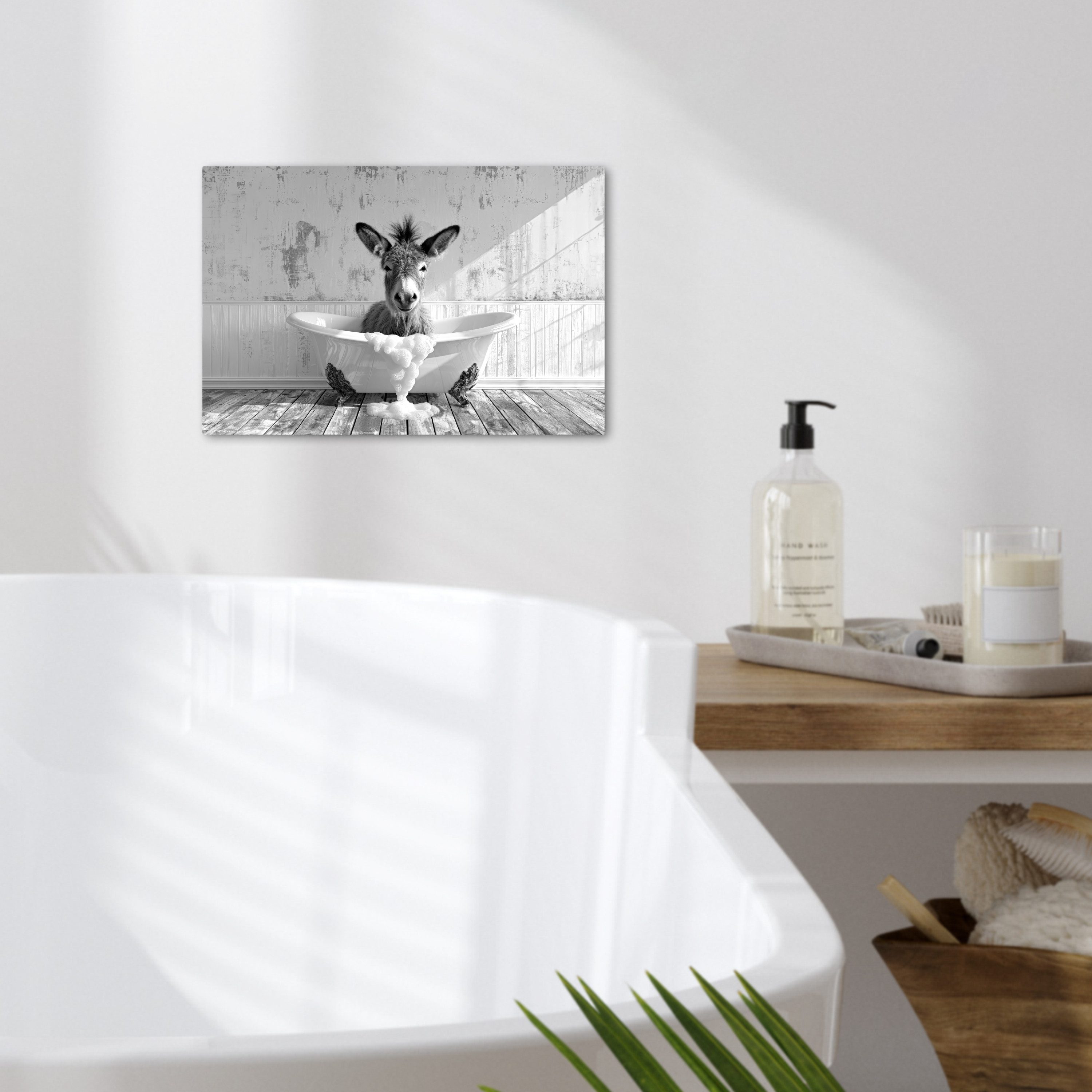 OneMillionCanvasses® Leinwandbild Esel - Tier - Vintage - Badewanne - Schwarz - Weiß, Fotodruck (1 St), Bilder für Badezimmer, Bad und Toiletten Deko, Bild WC 3 – Bild 2 von 5