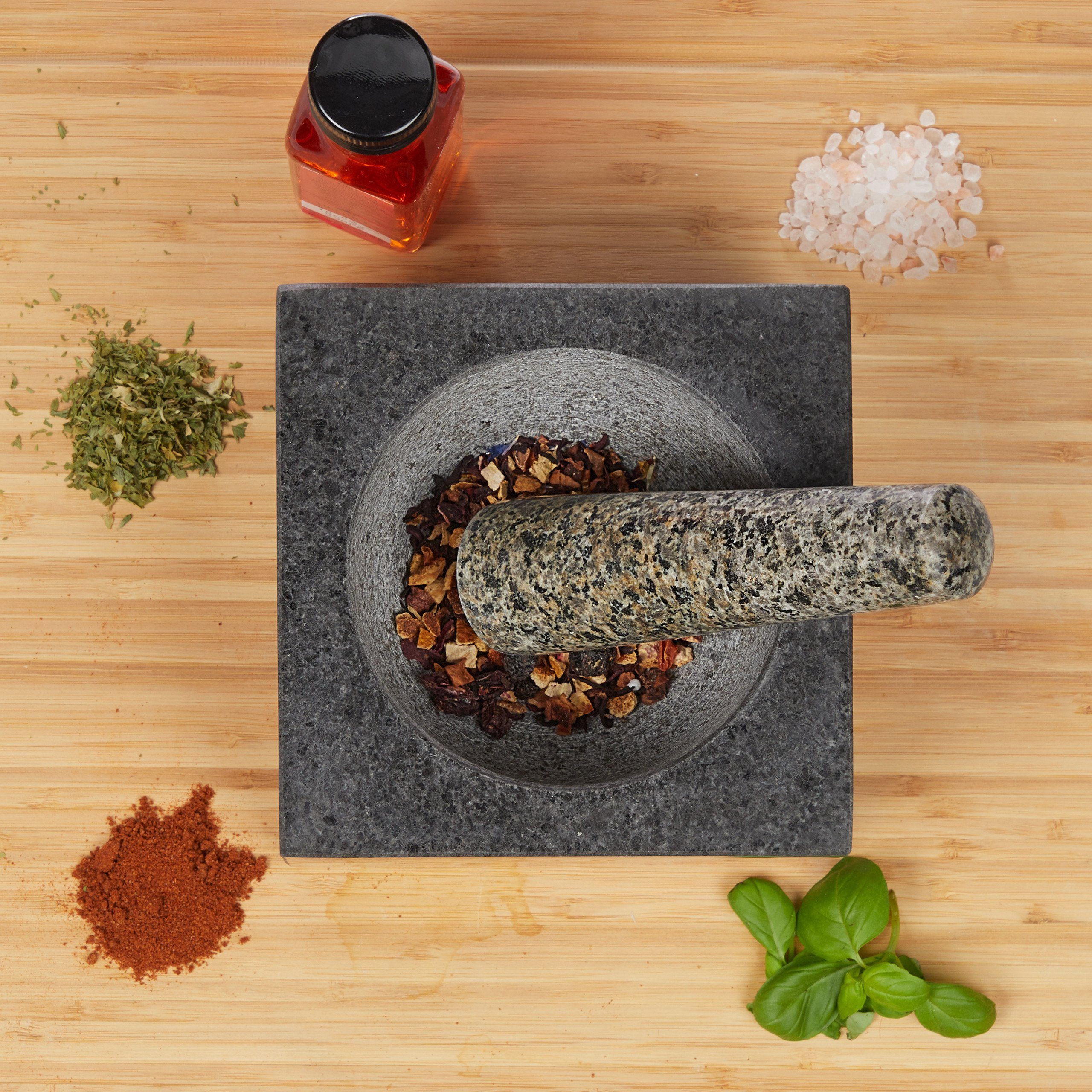 relaxdays Mörser Eckiger Mörser mit Stößel aus Granit, (2-tlg) – Bild 2 von 5