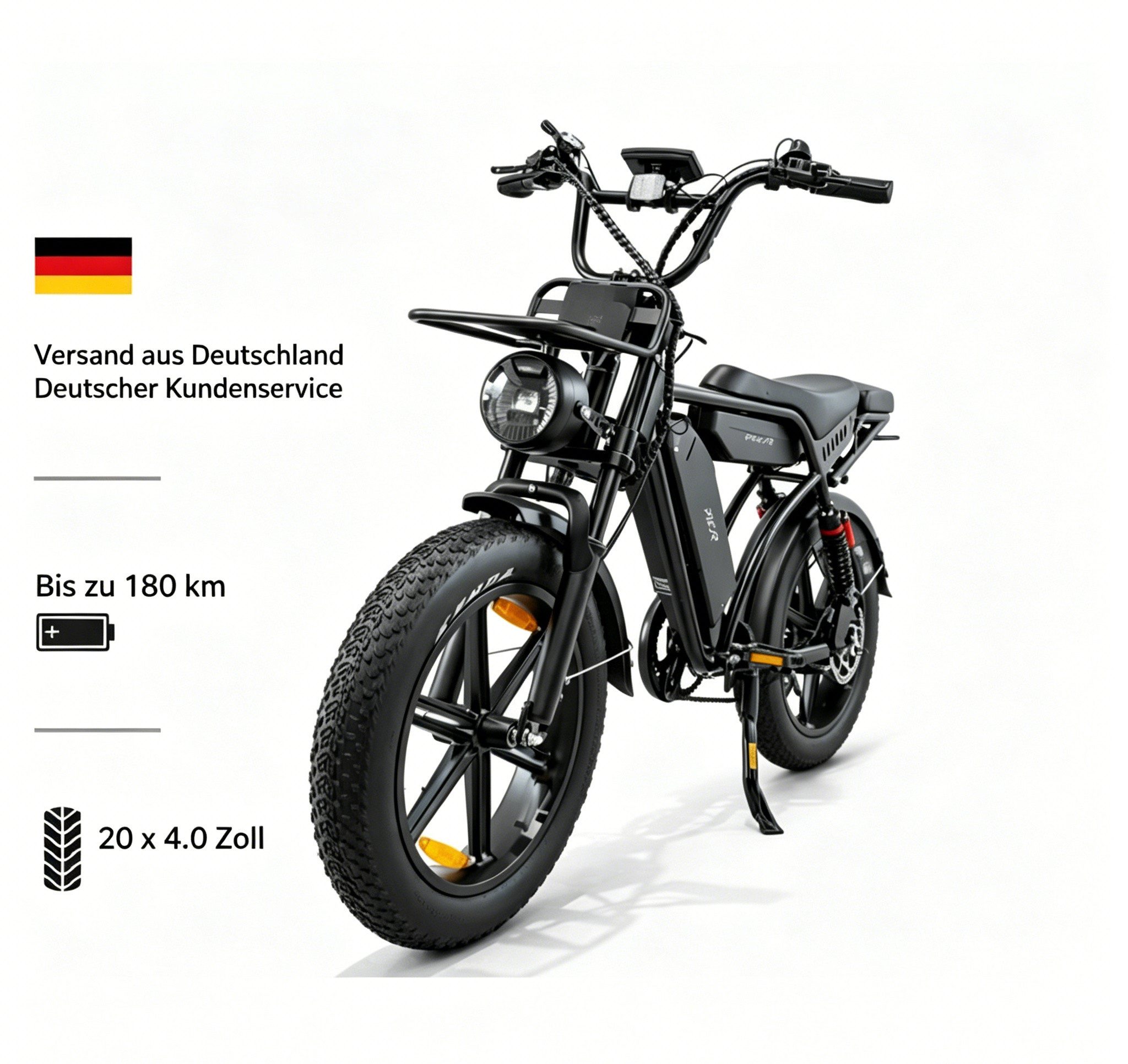PIXAR E-Bike E-Mountainbike E-Bike 48V 17,5Ah Akku (180km), 250W Heckmotor, Shimano 7-Gang, Mittelmotor, (Packung)