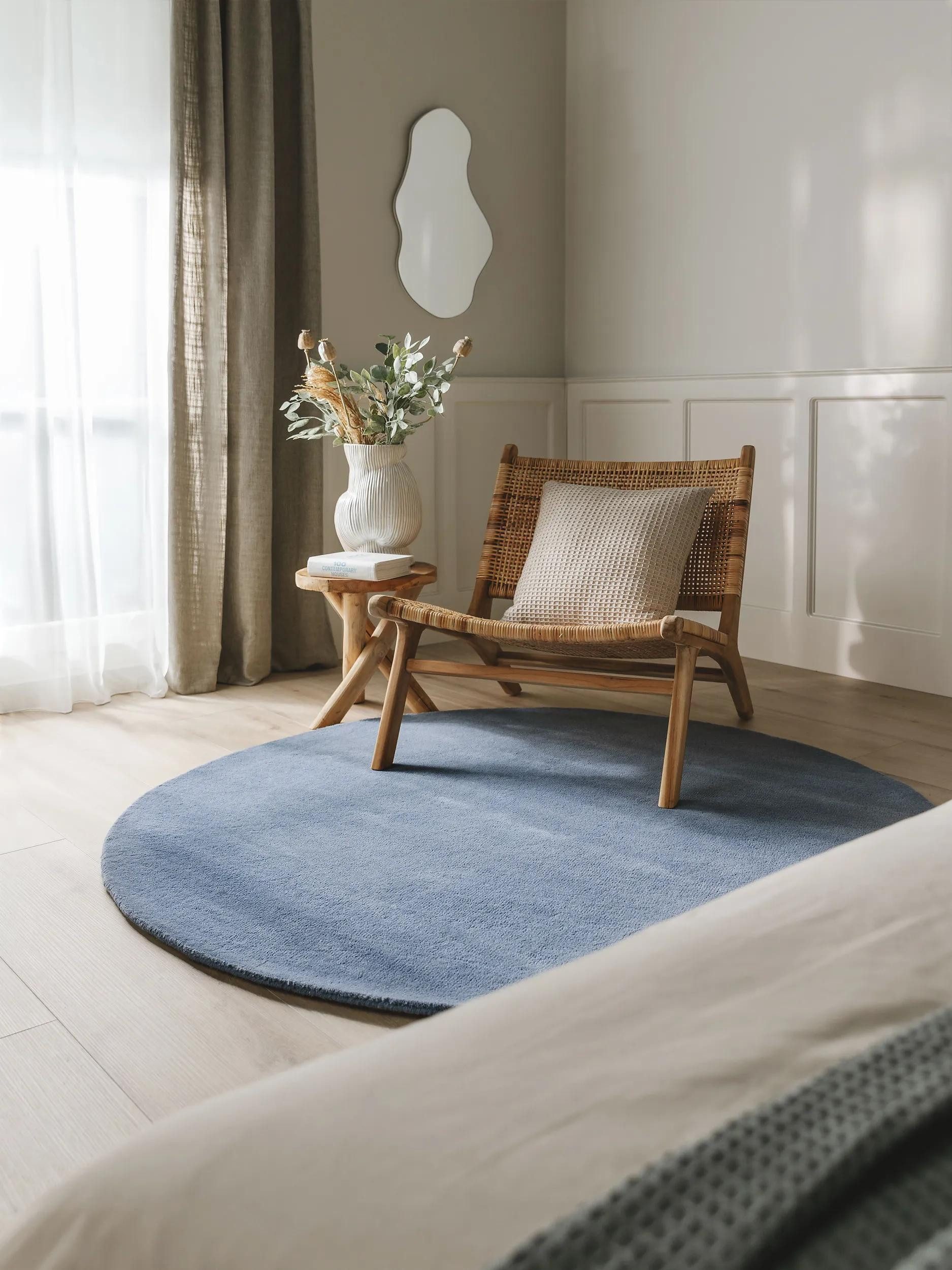 benuta Wollteppich Bent, rund, Höhe: 6 mm, Teppich Wohnzimmer, Schlafzimmer, Esszimmer, Flur, Kunstfaser, Cozy