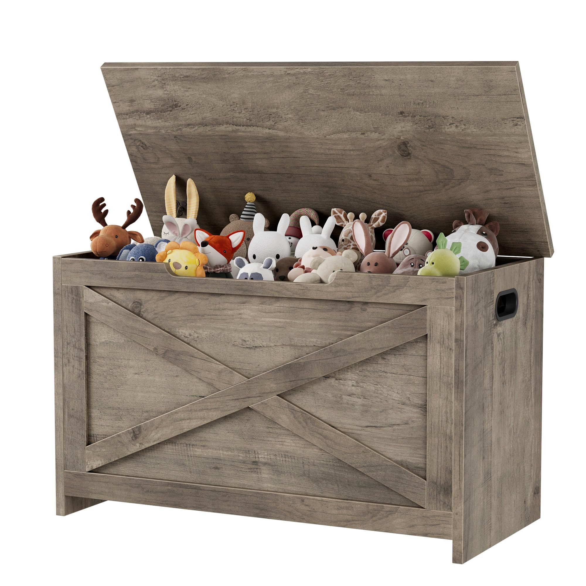 GarveeMore Sitztruhe Aufbewahrungsbox, Sicherheitsscharnier, seitliche Griffe, 75x40x45 cm, 136 kg Traglast, braun/rosa/weiß/grau