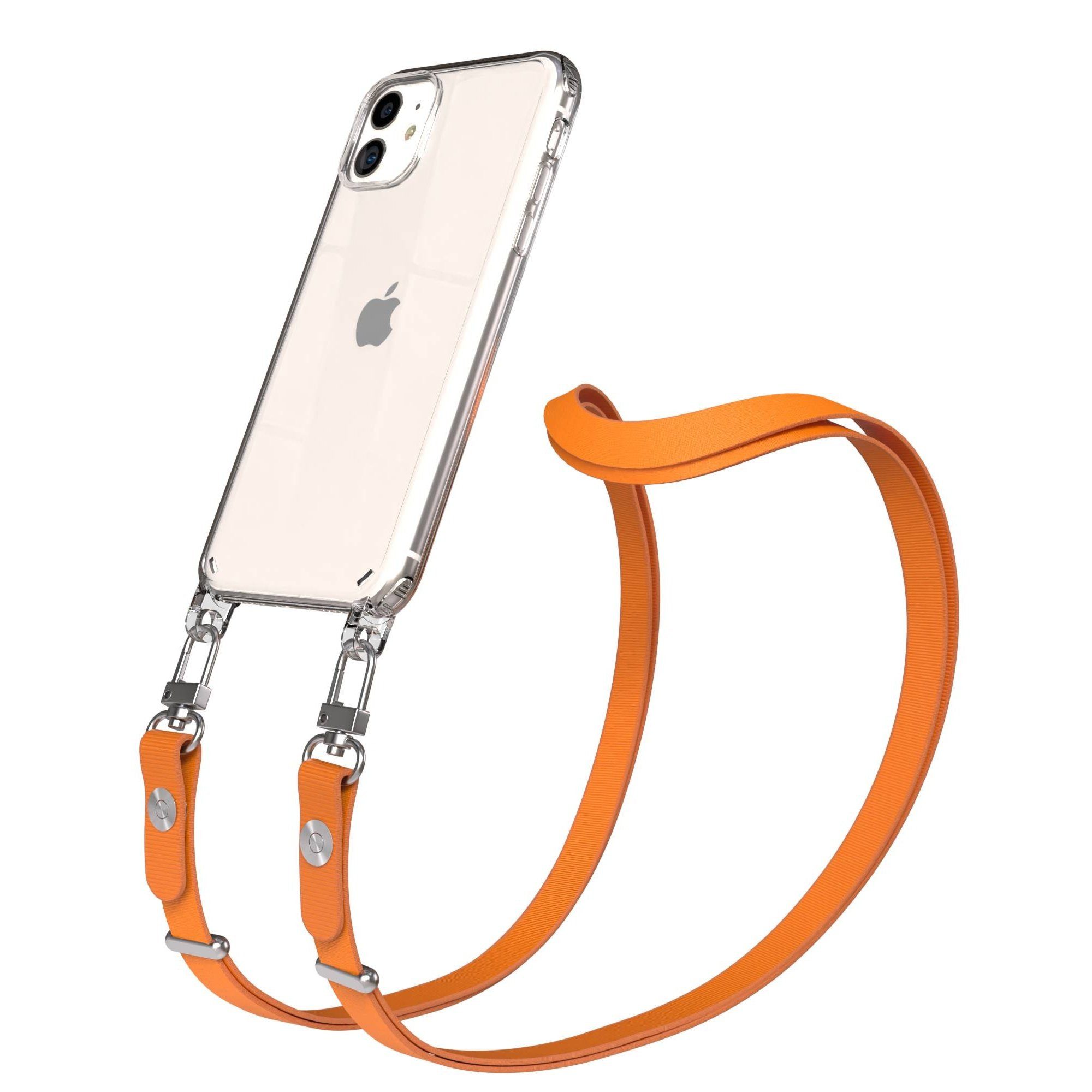 EAZY CASE Handykette für Apple iPhone 11 Handyhülle mit Handyband magnetisch, Umhängeband fürs Handy in Orange mit Magnetband bis 1,90 m