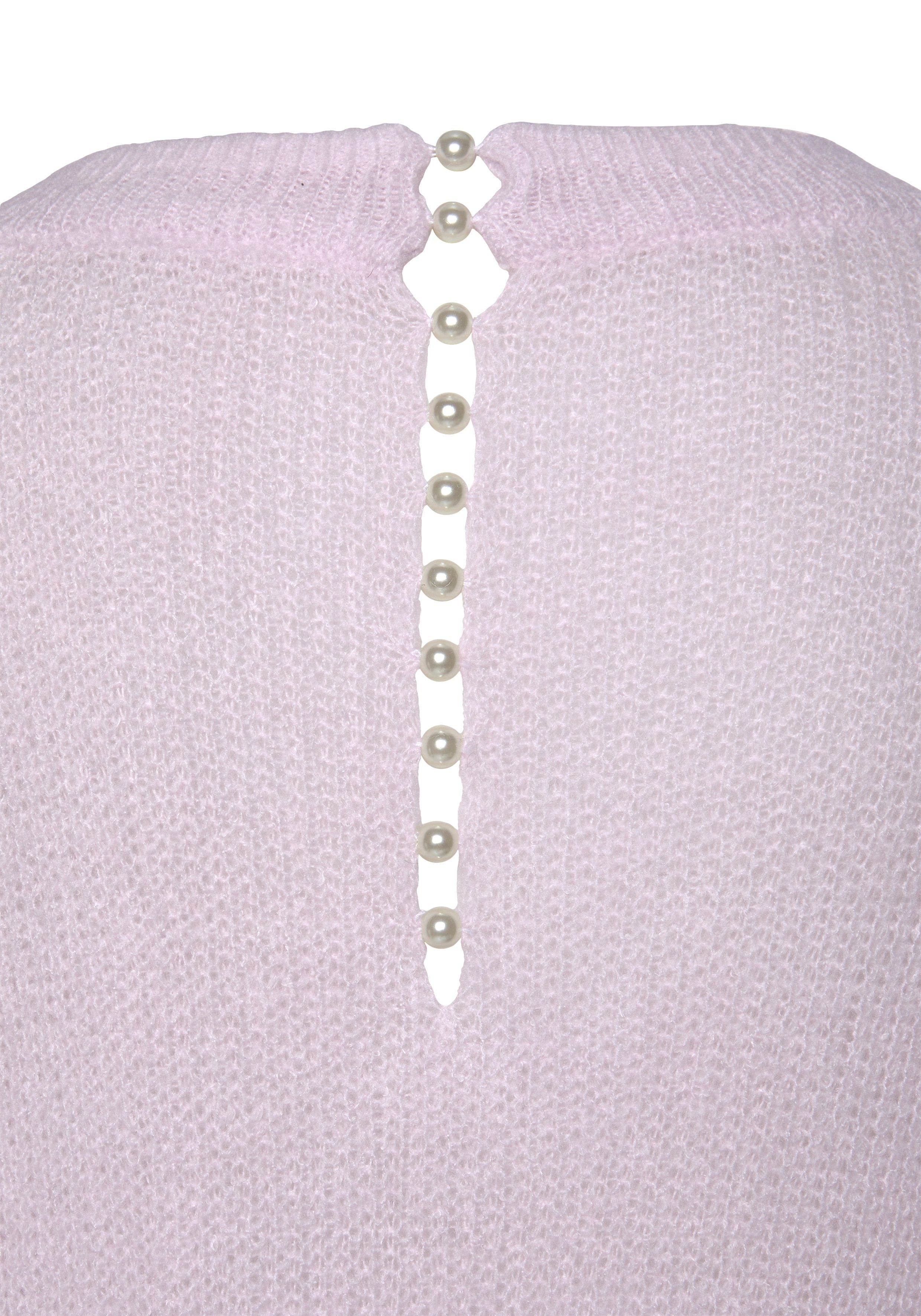 V-Ausschnitt-Pullover Rücken Zierperlen mit im LASCANA flieder
