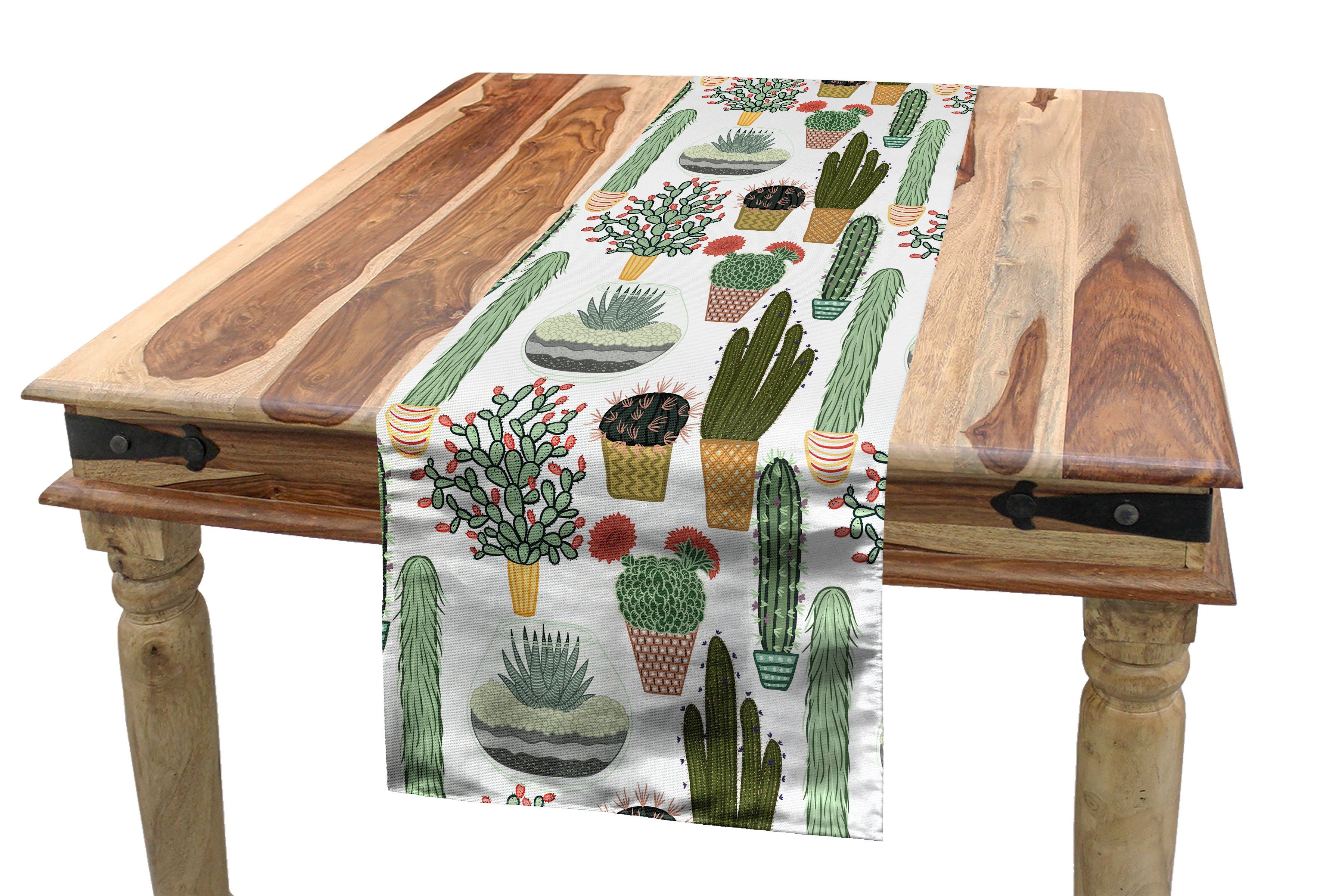 Esszimmer Tischläufer, Küche Blumentöpfe Abakuhaus Dekorativer Tischläufer Rechteckiger Succulents Kaktus
