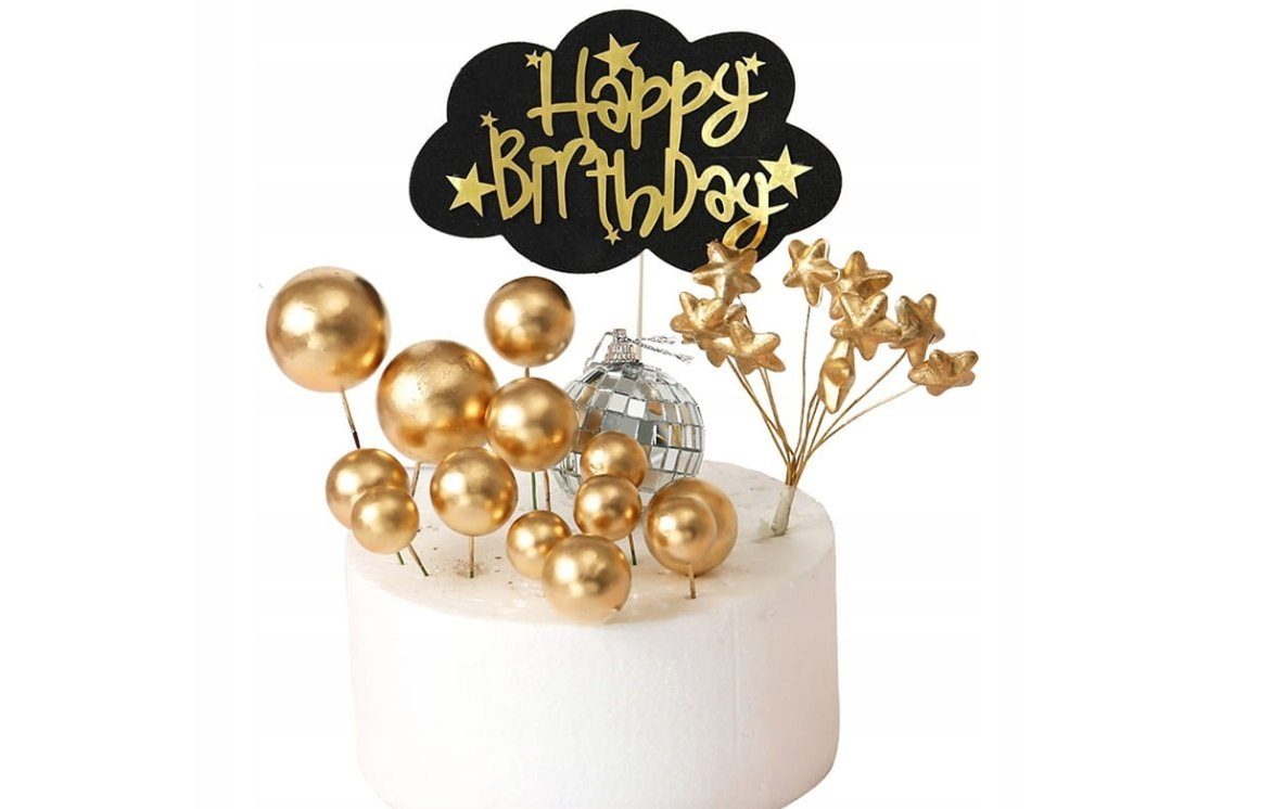 Festivalartikel Tortenstecker Tortendekoration Kugeln am Stiel Gold Topper Ball goldenen Kugeln