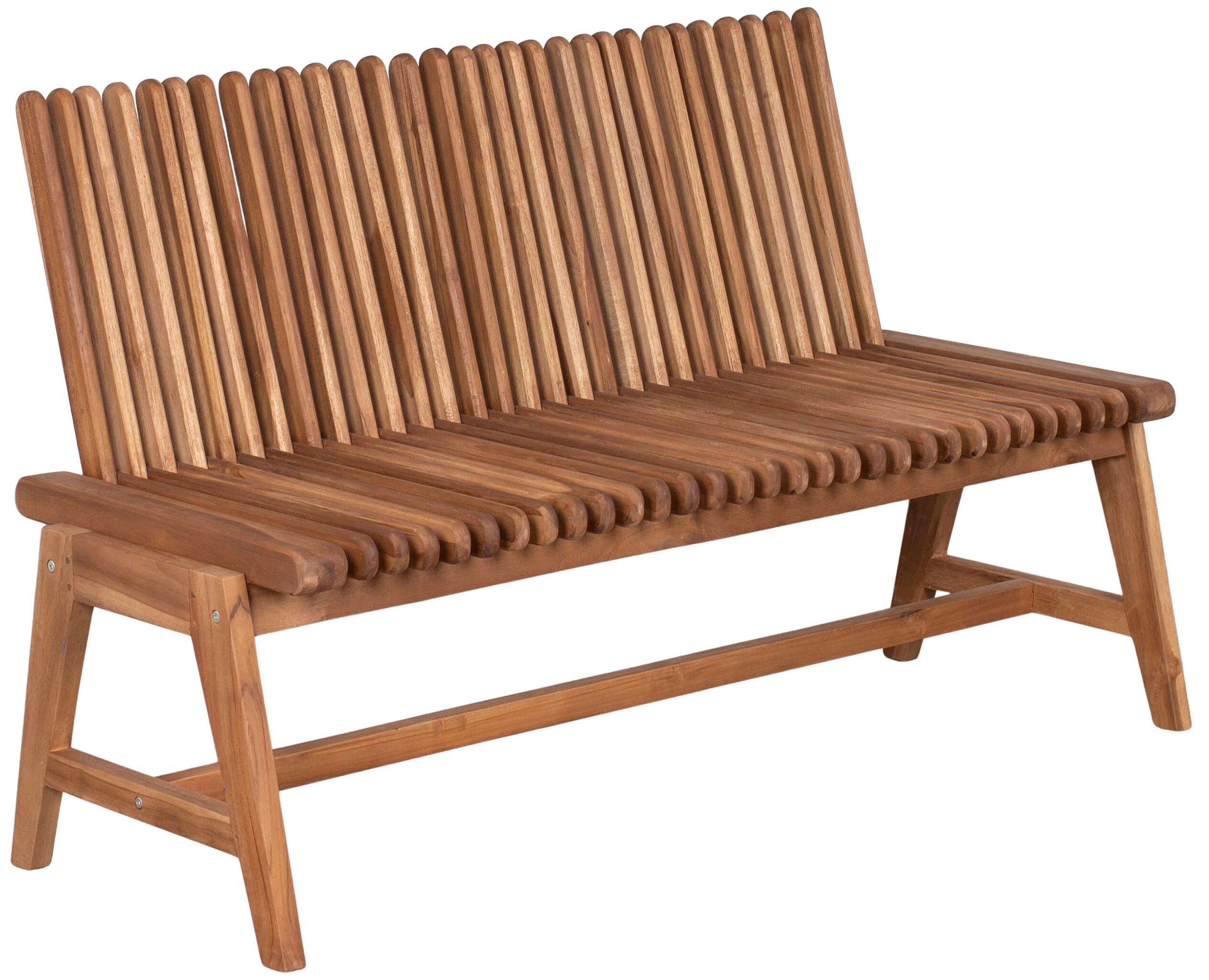 MR.DEKO Gartenbank Leeds Bank aus massivem Teakholz 130 cm mit flexibler Rückenlehne (2-Sitzer Bank, zerlegt geliefert, ideal für Terrasse, 1-St), Massive Sitzbank Garten und Balkon, 250 kg belastbar