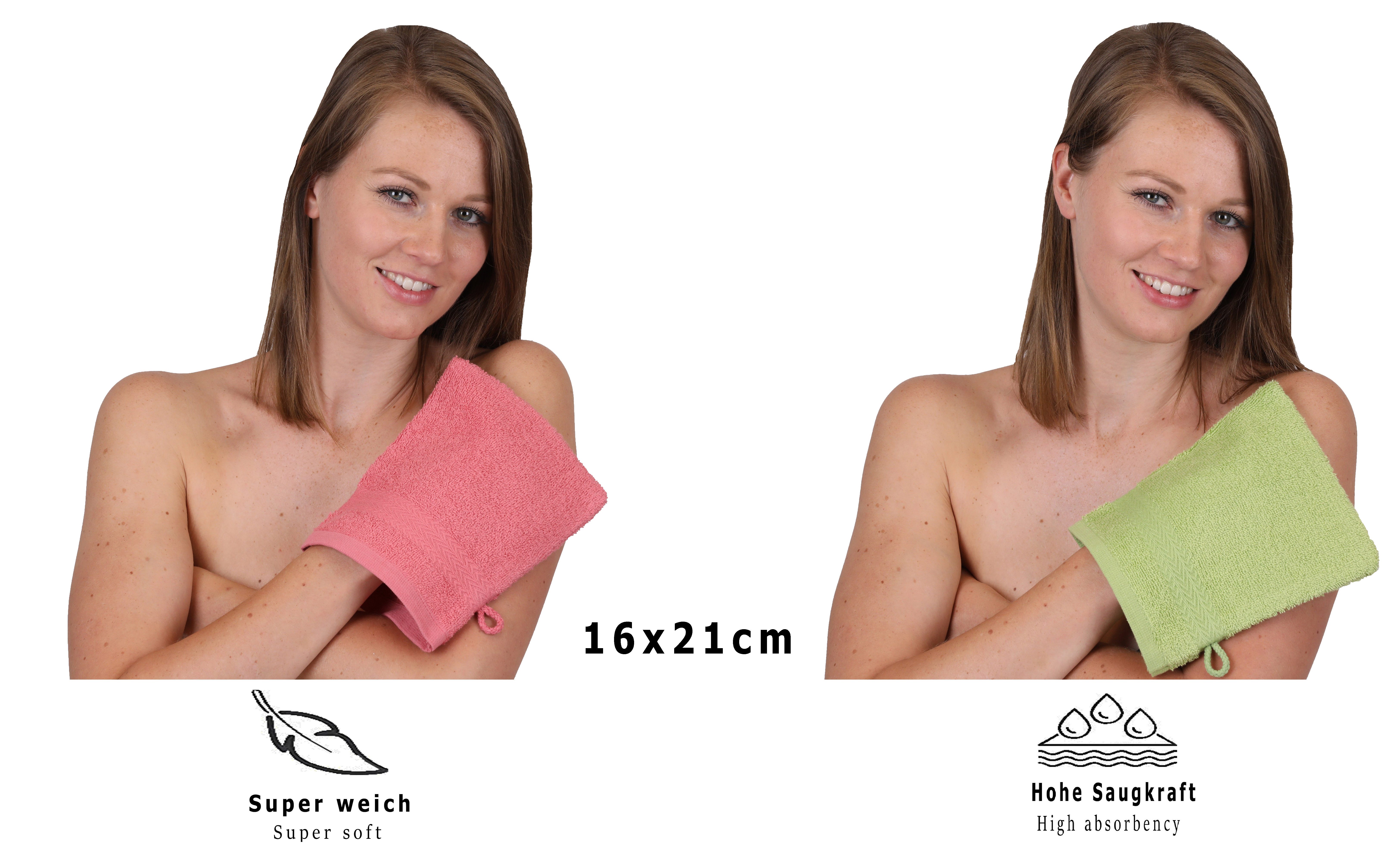 Betz Waschhandschuh 10 Stück Waschhandschuhe Premium 16x21 cm Farbe Himbeere - avocadogrün, (10-St)