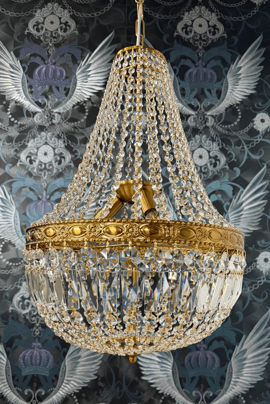 PGA-Lights Kronleuchter Kristall Korblüster Florence Brushed Gold, LED wechselbar