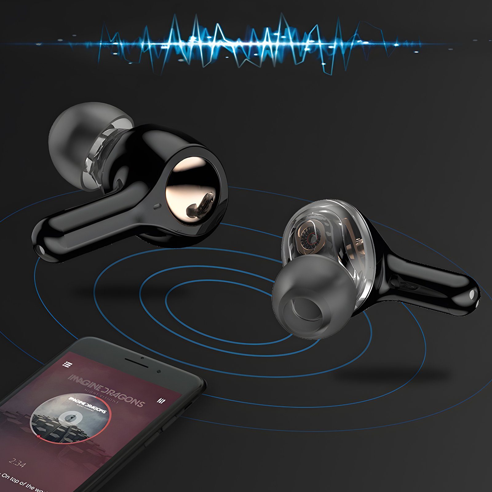 Schwarz ANC Stunden (Sprachassistent, Musikspielzeit) 5.2 Standby-Zeit, In-Ear-Kopfhörer Gerauschreduzierungsfunktion Bluetooth Kabellos Kopfhörer Bluetooth mit HIFI-Stereo, 30-Stunden Ladefach Headset IPX5, 7 Rauschunterdrückungsfunktion, EXTSUD LED-Anzeige,