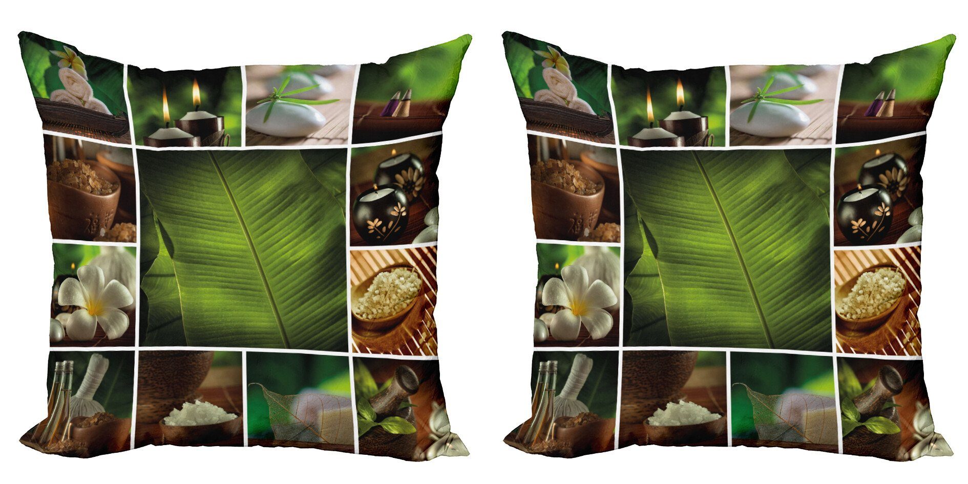 Digitaldruck, Modern Botanic Accent Pflanze Herbal Stück), (2 Kissenbezüge Doppelseitiger Abakuhaus Stein Spa
