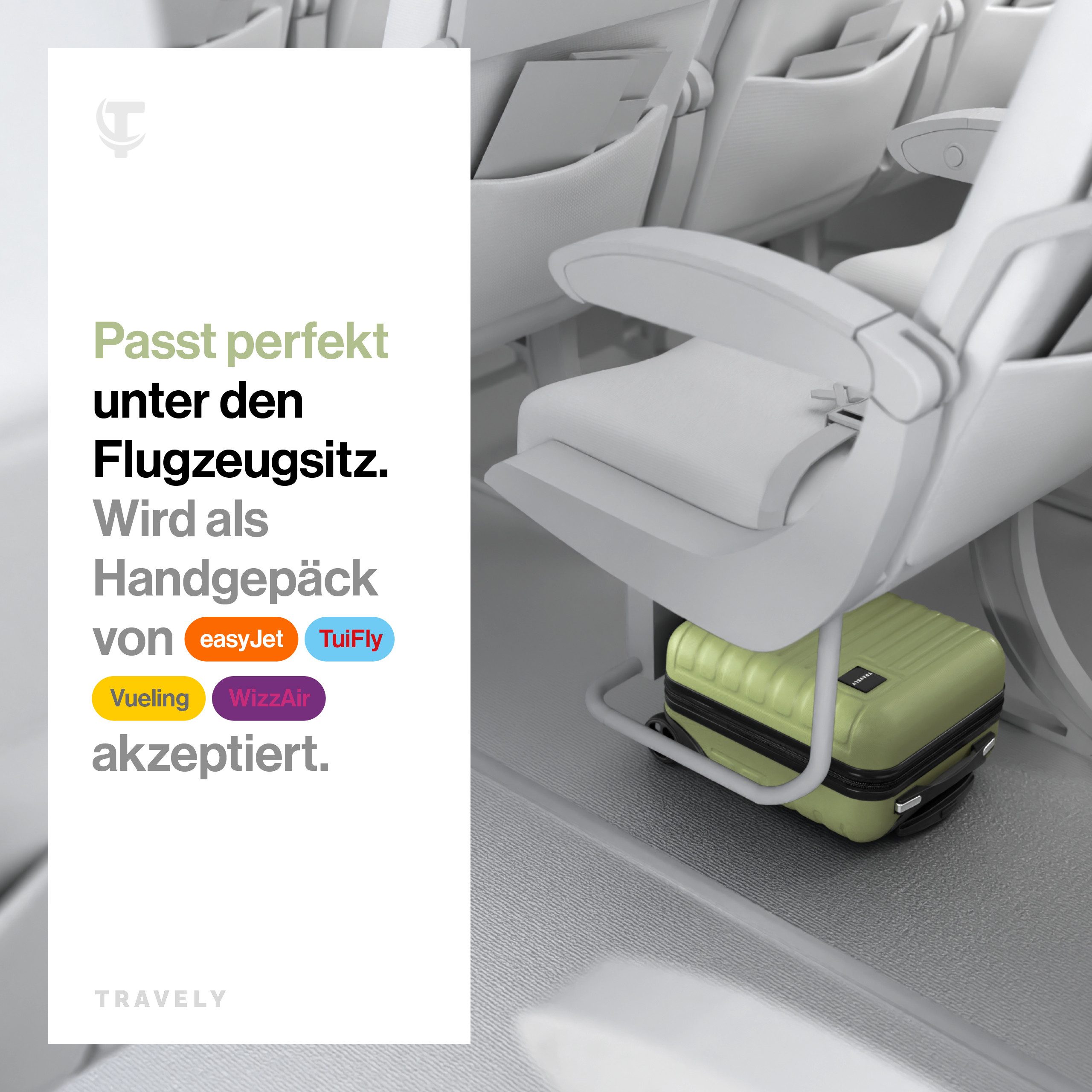 Travely Koffer Polycarbonat Koffer - Reisekoffer, Hartschalenkoffer, Trolley, 2 Rollen, Handgepäck Koffer 40x30x20cm – Bild 2 von 5