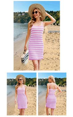 BlauWave Maxikleid Damen-Strickwaren Hollowed (1-tlg., Out Modische Strand Bikini Badeanzug) Farblich passendes Streifenkleid Strandkleid