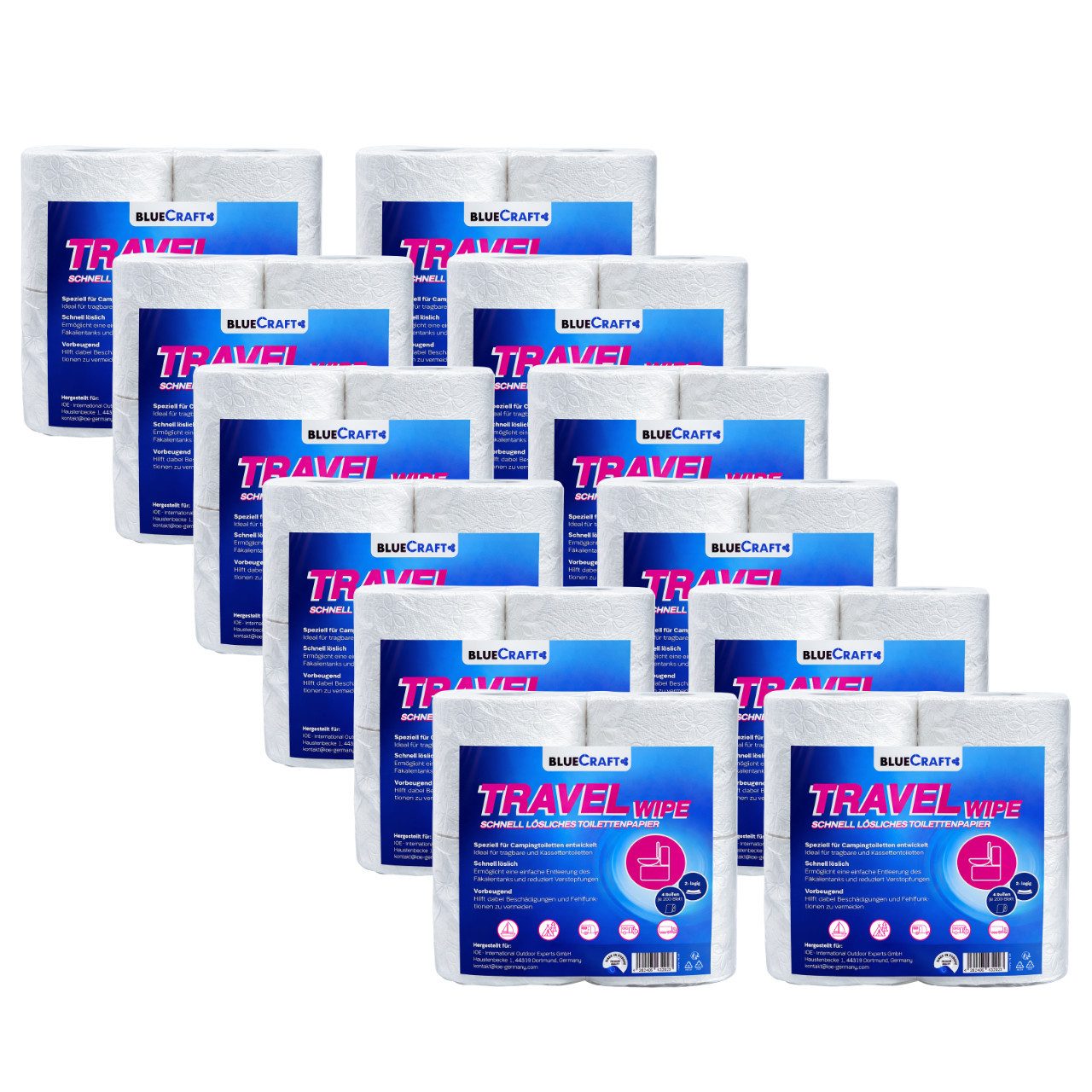 BlueCraft Toilettenpapier Camping selbstauflösend Chemie-WC Wohnmobil Campingtoilette 2 lagig (Set 12-St. 48 Rollen schnell lösliches Toilettenpapier), XXL-Set mit 48 Rollen schnell lösliches Camping Toilettenpapier