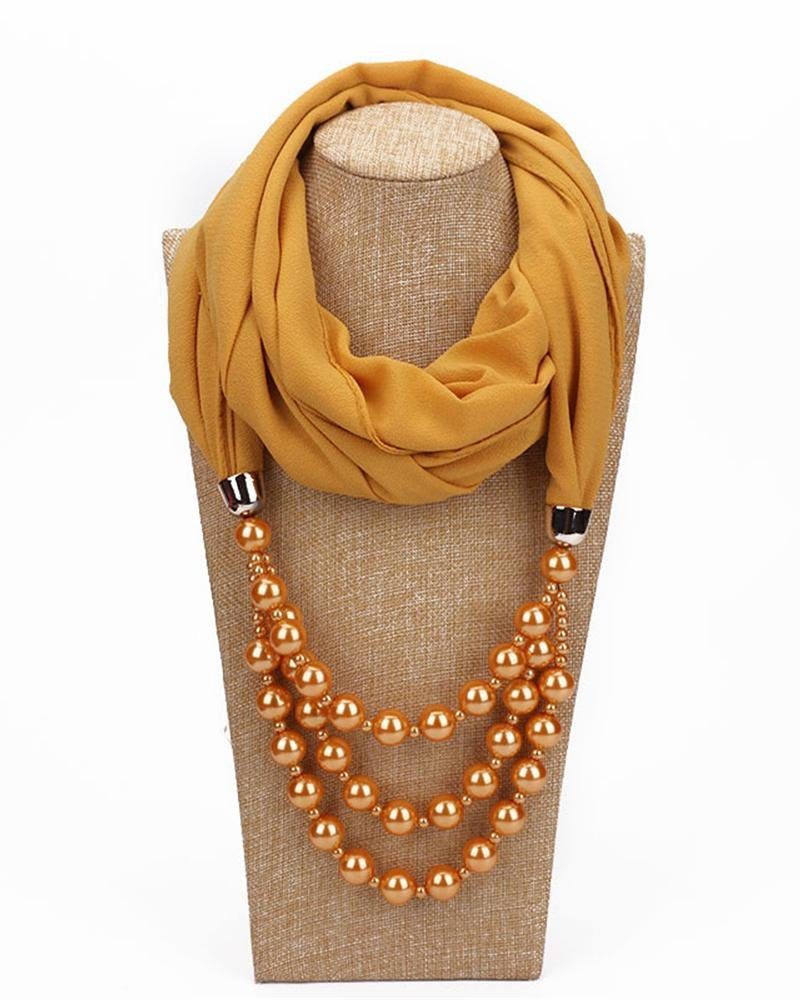 Rouemi Modeschal Damen Loop Schal,Imitation Perlenkette Schal, dekorative warmen Schal Gelb