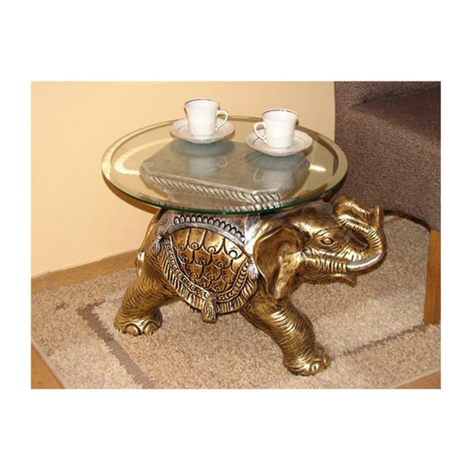 Xlmoebel Beistelltisch Glastisch Elefant in Gold, Kunststoff, skulpturaler Stil (Packung, Glastisch Elefant), Made in Europa
