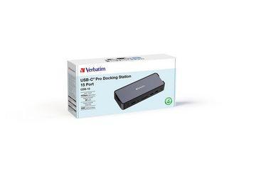 Verbatim Laptop-Dockingstation, USB-C Pro 15 in 1 Docking Station, Integrierter SD Slot, HDMI, DP, RJ45, USB-A, USB-C/Host, SD, Micro SD, Audio, USB-C PD