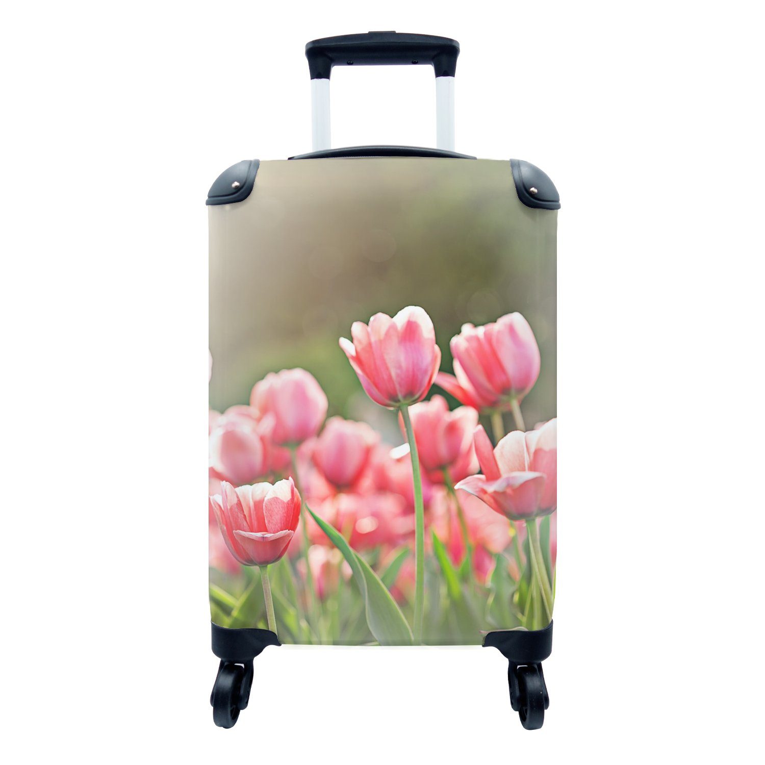 MuchoWow Handgepäckkoffer Tulpen - Sonne - Frühling, 4 Rollen, Reisetasche mit rollen, Handgepäck für Ferien, Trolley, Reisekoffer