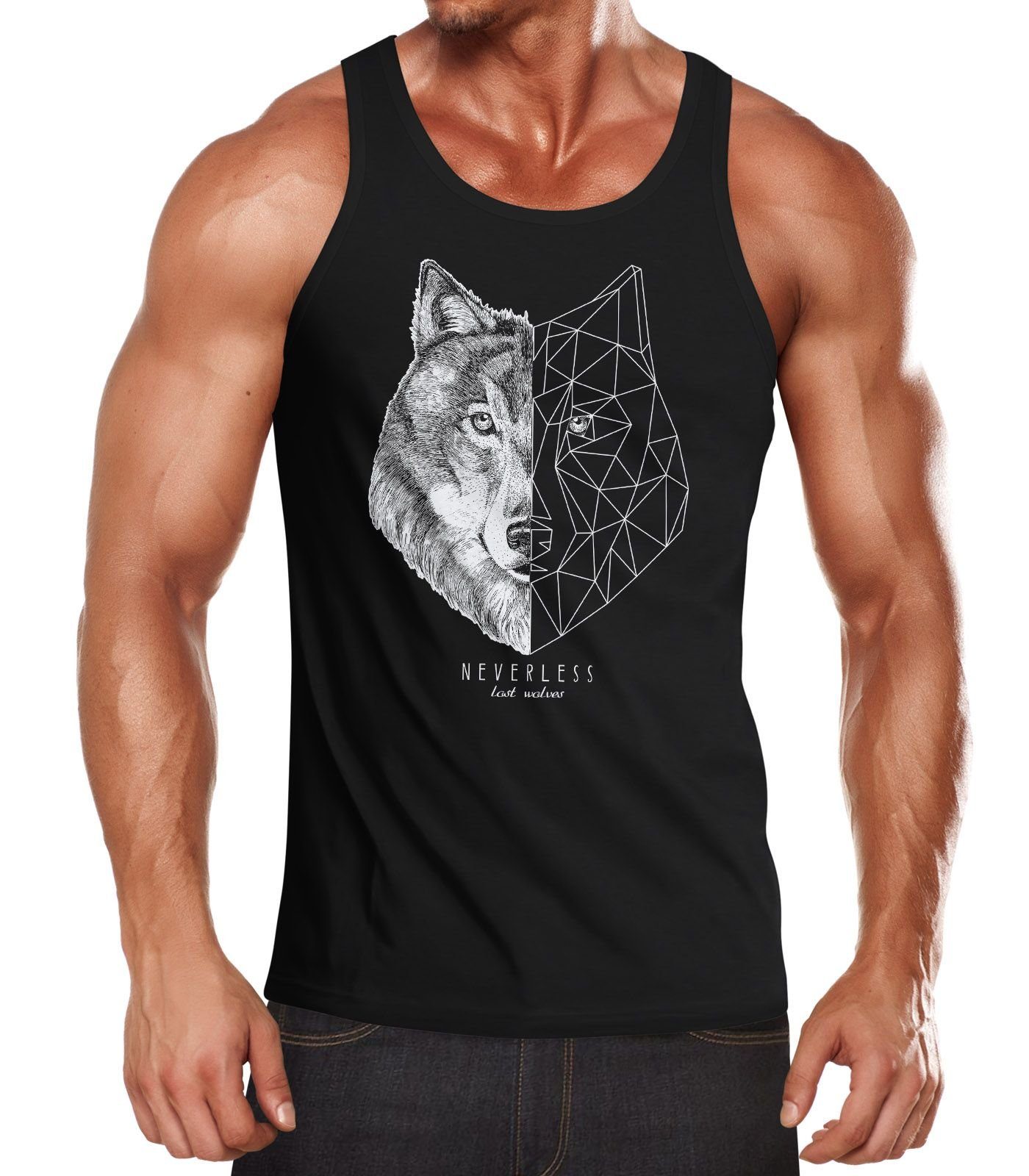 Neverless Tanktop Herren Tank-Top Wolf Polygon Kunst Grafik Tiermotiv Printshirt Muskelshirt Muscle Shirt Neverless® mit Print