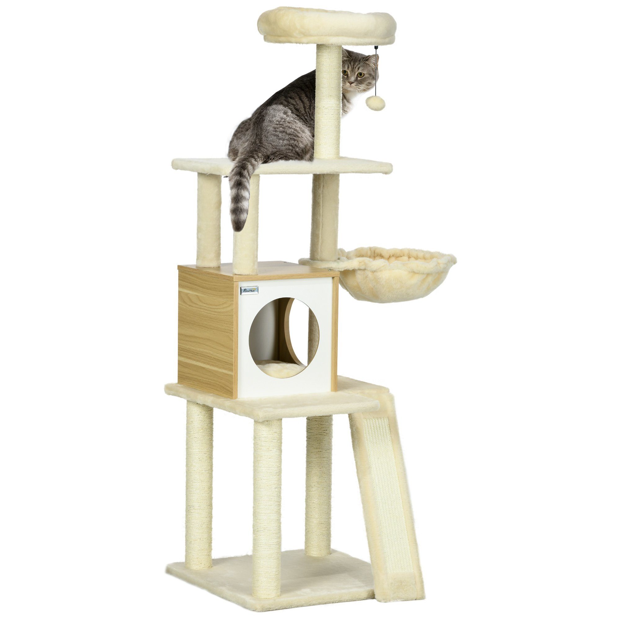 Kratzbaum Katzenbaum mit Katzenhöhle, Spielball, Kletterbaum mit Bett, Beige