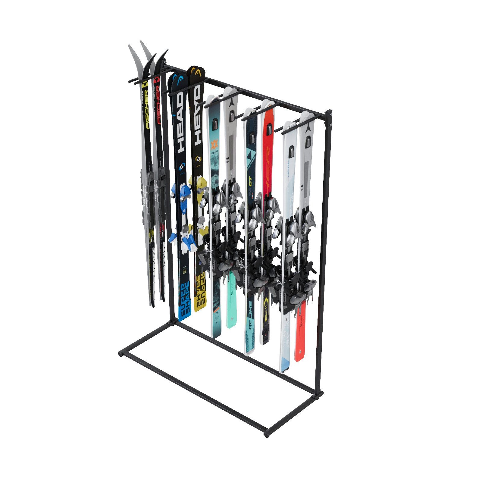 QLS Ski- und Snowboardträger für 10 Paar Ski, Ski Ständer Freistehend Organizer für Garage Keller Skiverleih