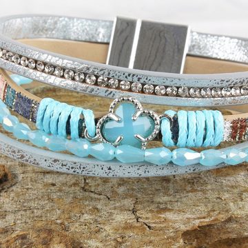 KARMA Lederarmband Damenarmband Leder türkis mit Kristallen (Damenschmuck Armband Kristalle), Leder Armband Damen Geschenk