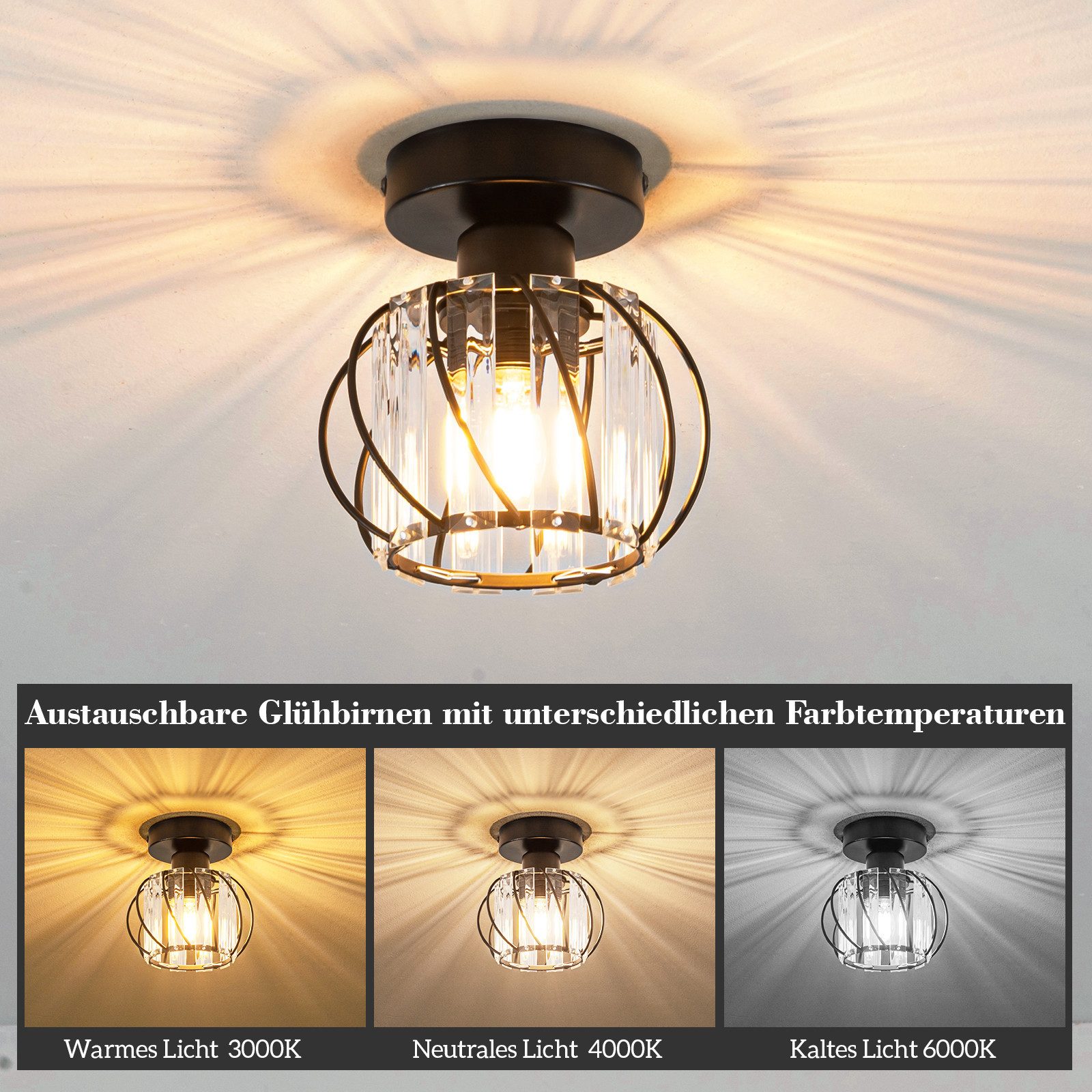 Nettlife Deckenleuchte Kristall Schwarz Modern E27 günstig online kaufen