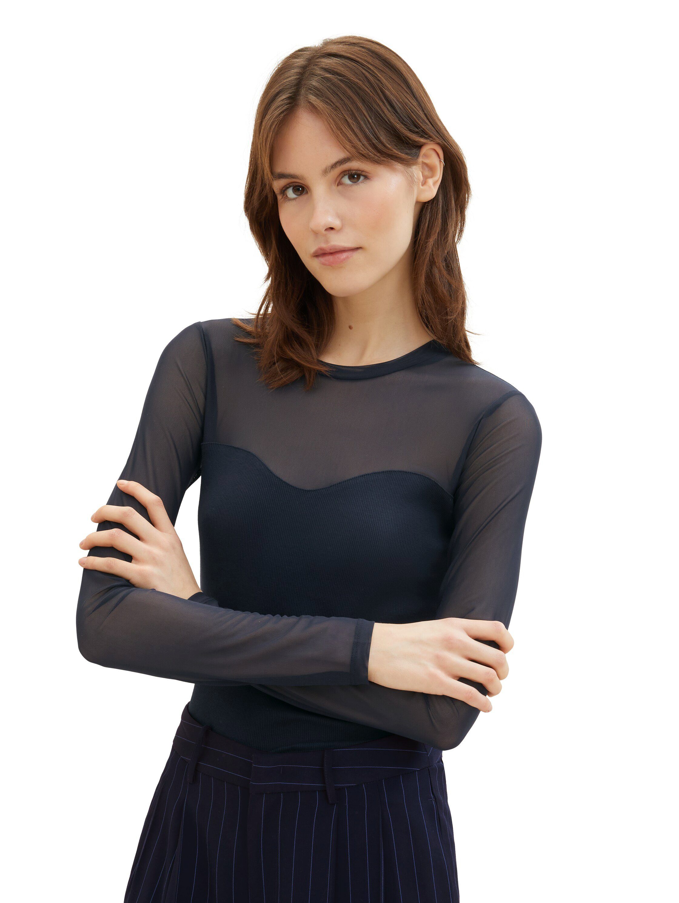 TOM TAILOR Denim Langarmshirt mit Mesh günstig online kaufen