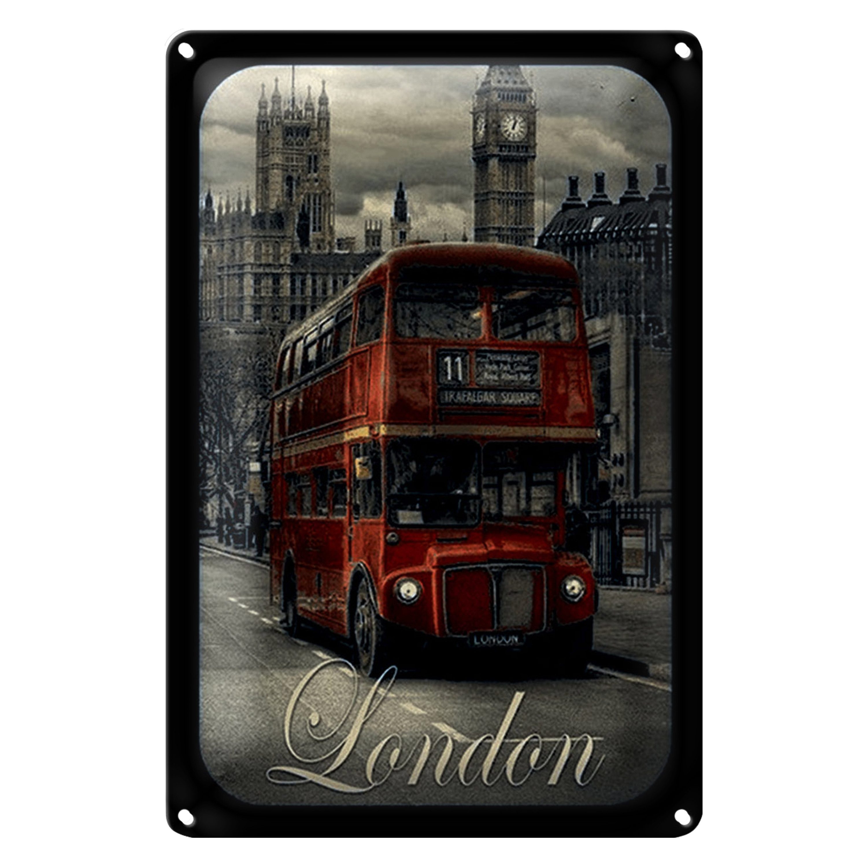Metallschild London 12x18cm Sightseeing Bus red