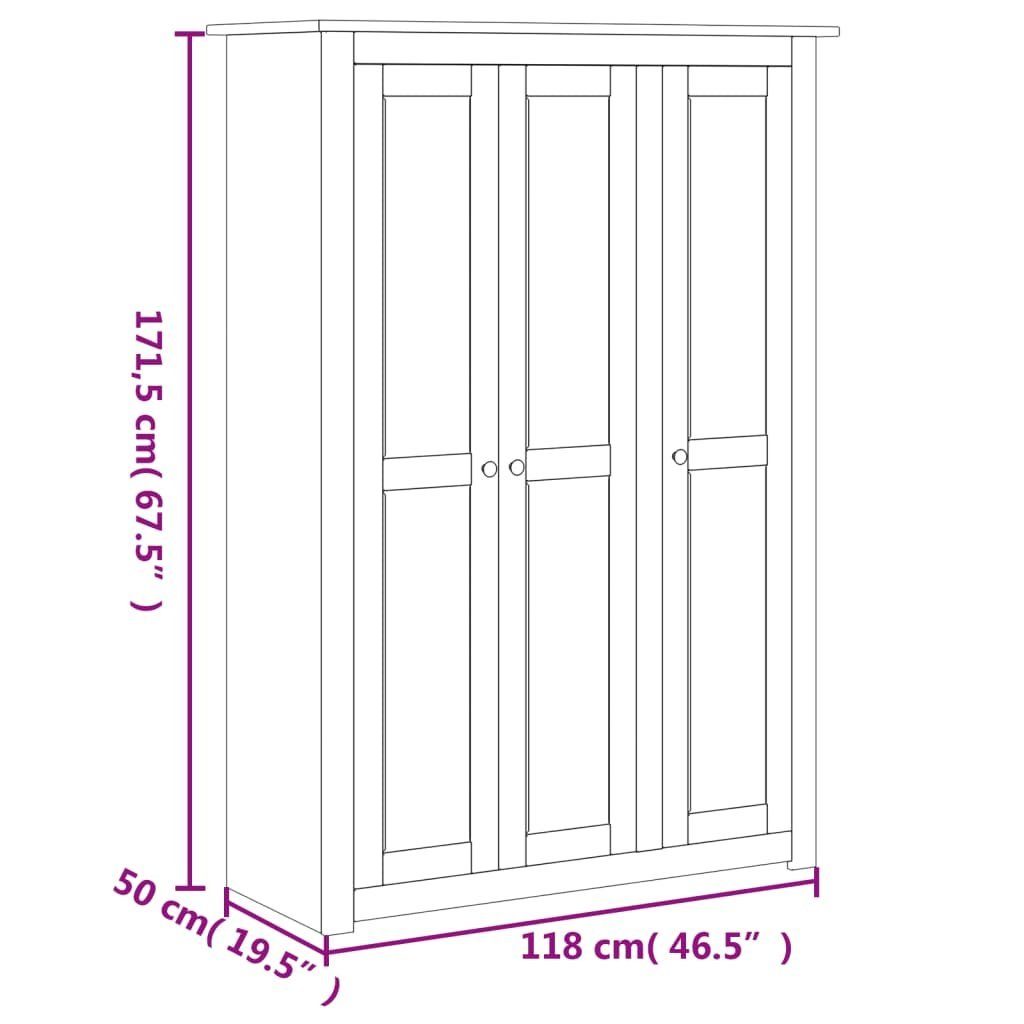 Panama cm furnicato Serie 3-Türig Kleiderschrank 118×50×171,5 Kiefer (1-St) Weiß