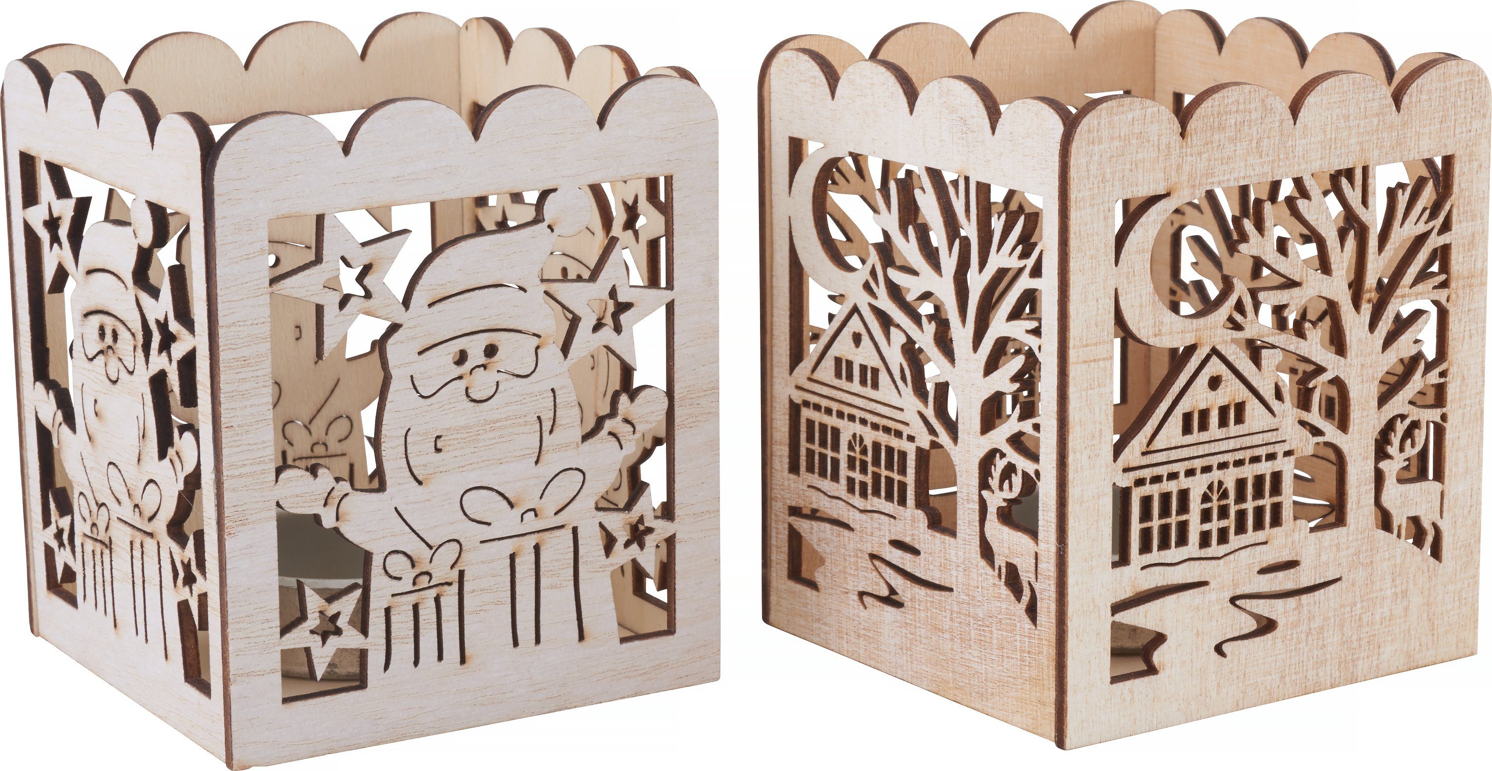 VBS Teelichthalter Holz-Teelichthalter Weihnachtszauber, 2er-Set, 7,4 x 7,4 x 8,9 cm, Stärke 2,5 mm