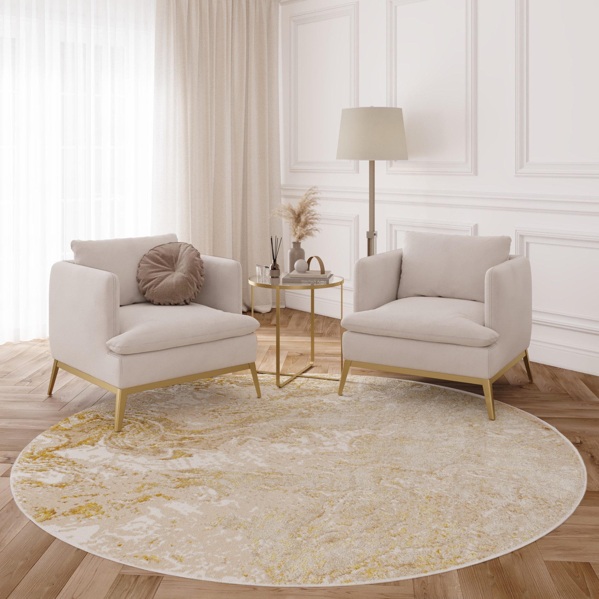 Tapiso Designteppich CRYSTAL, rund, Höhe: 8 mm, Kurzflor Schimmereffekt, pflegeleicht, allergikergeeignet