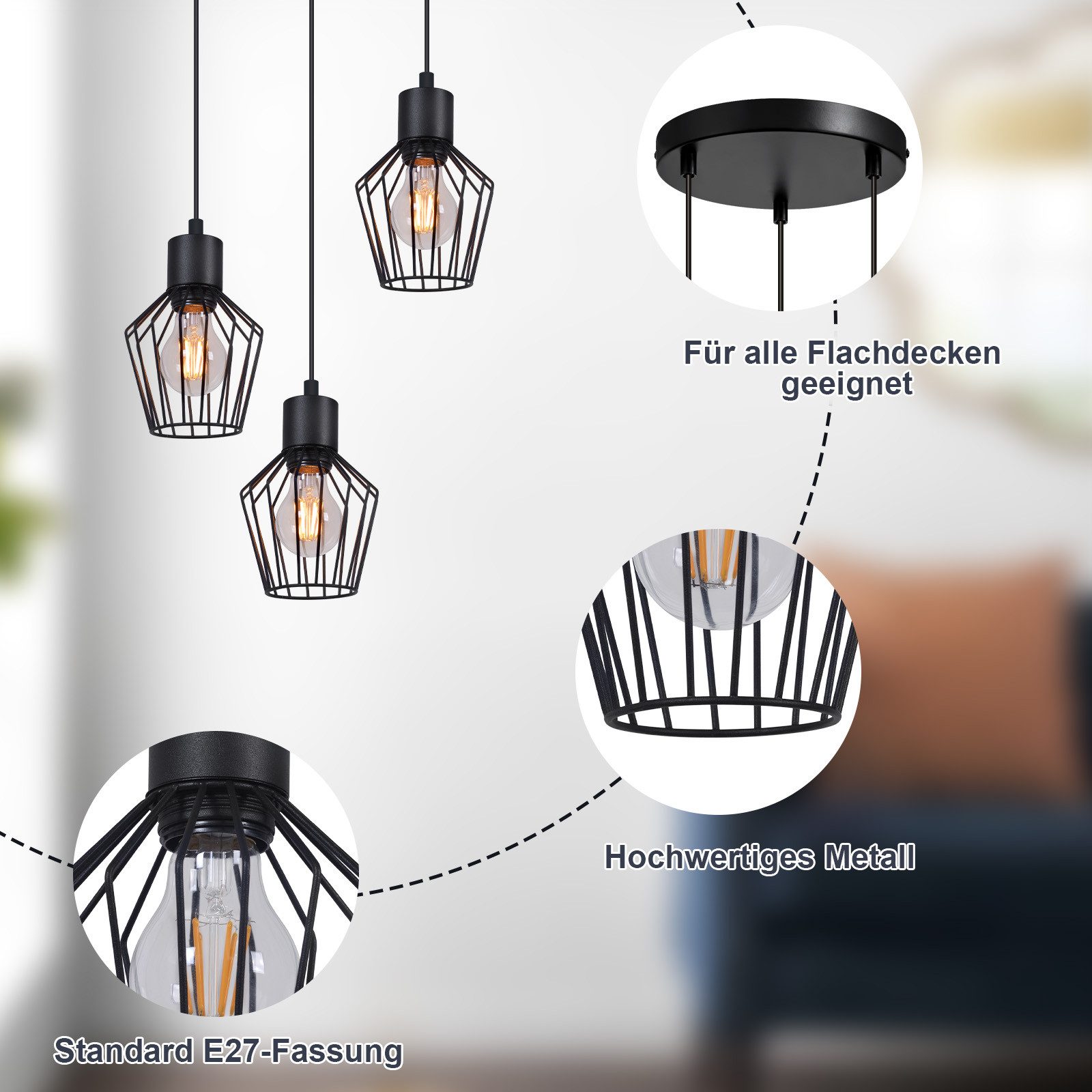 Nettlife Pendelleuchte Esstisch Schwarz Hängeleuchte Pendellampe günstig online kaufen