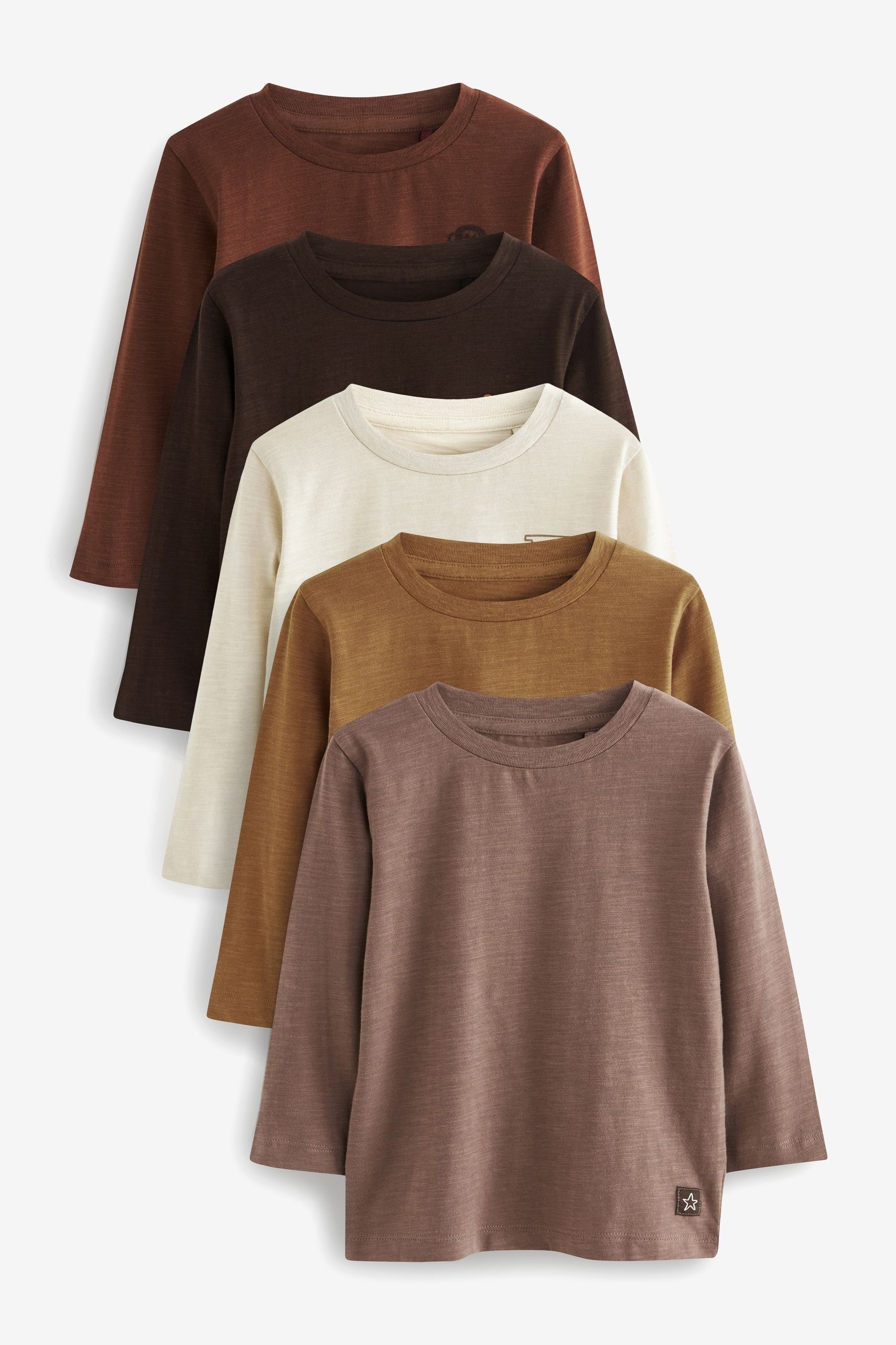 Next Langarmshirt 5er-Pack Langarmshirts, schlicht (5-tlg) Brown/Cream