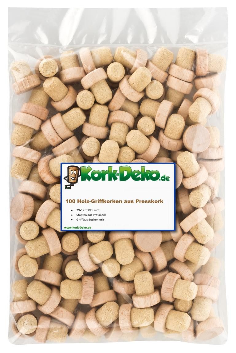 Kork-Deko.de Flaschenverschluss Flaschenverschluss Holzgriffkorken aus 100% Presskork, (Made in Portugal)