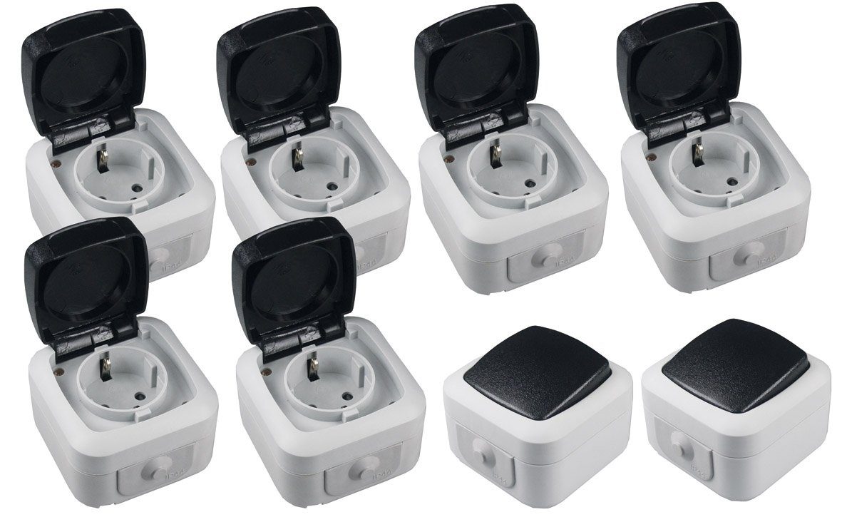 ChiliTec Steckdose Feuchtraum Starter-Kit, 8-teilig, IP44 250V~/ 10/16A, inkl. AP-Rahmen