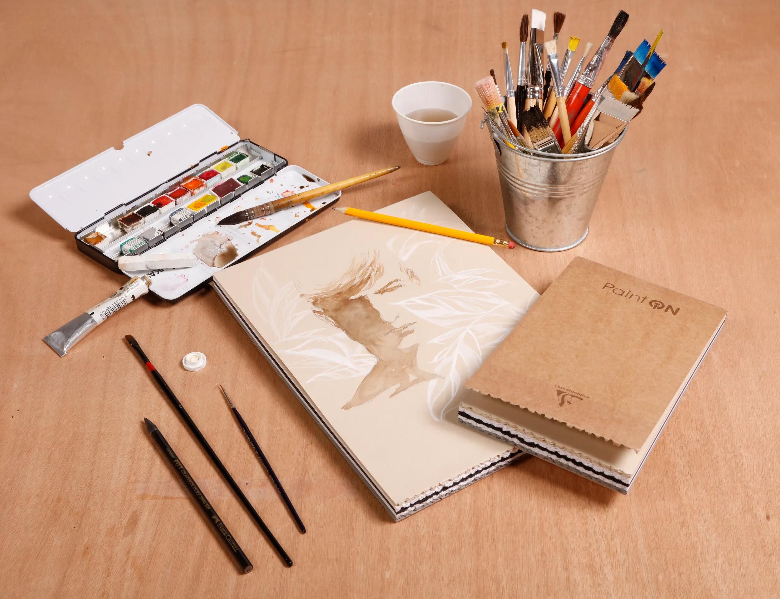 CLAIREFONTAINE Zeichenpapier Block, geleimt, 50 Bl, 250g, 13,9x21,5cm, sortiert 975174C, Block